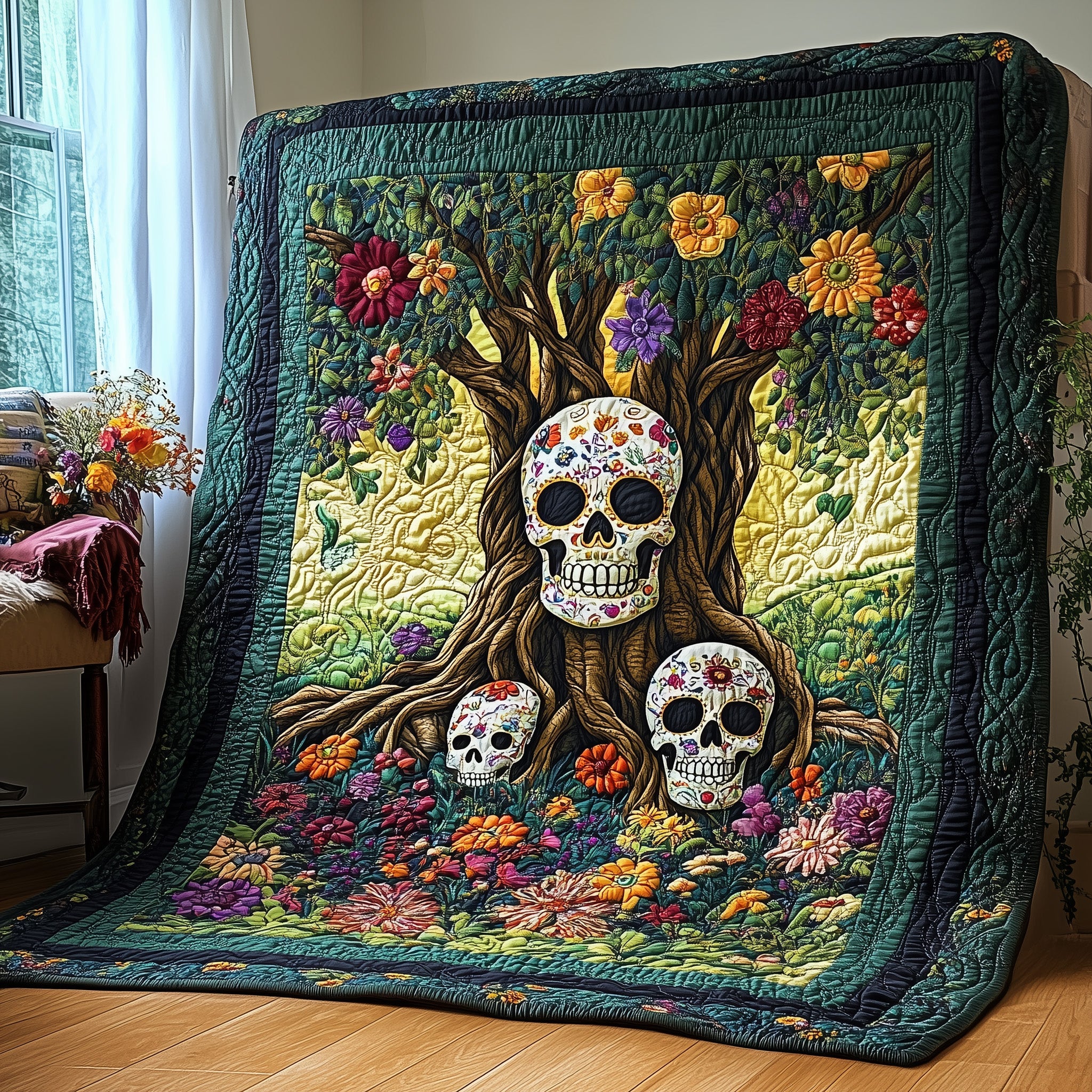 Mysterious Skull Quilted Blanket Cute Cozy BlanketSkull Gifts For Her