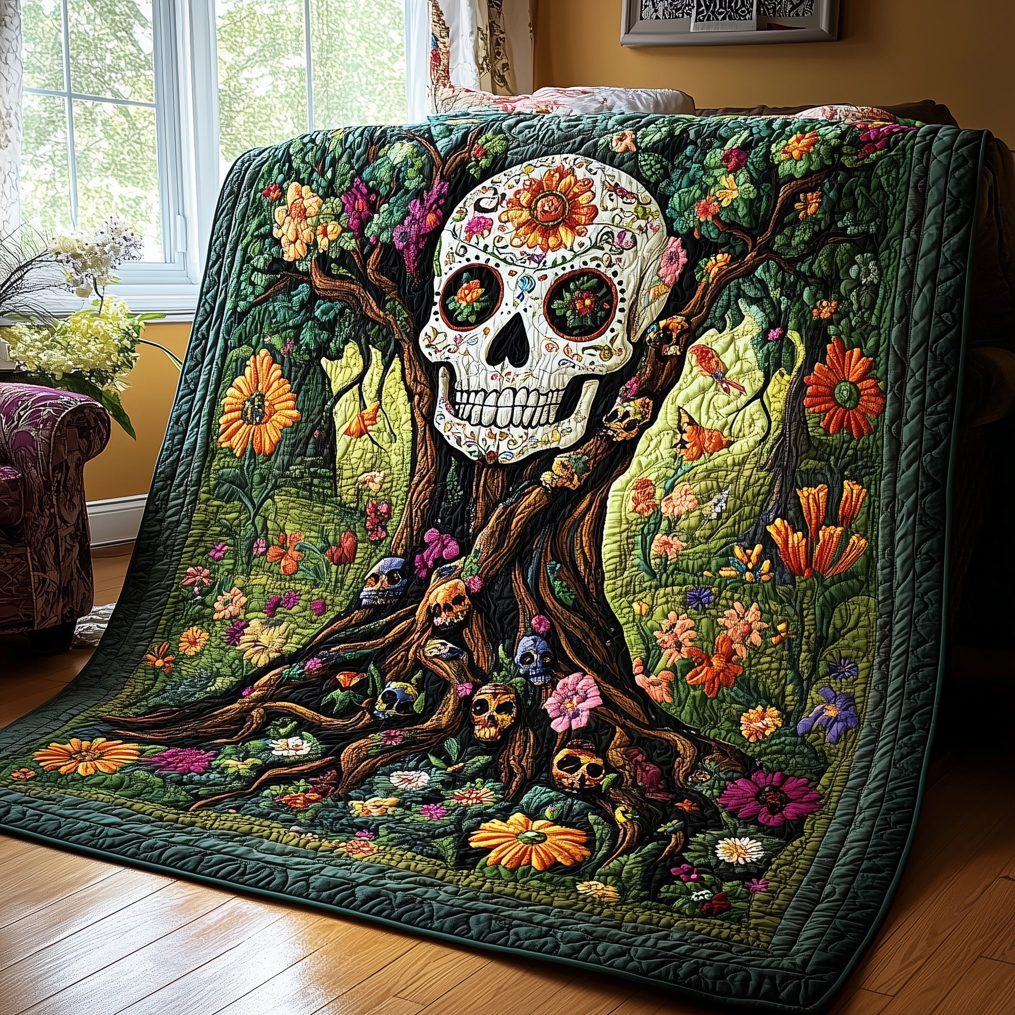 Mysterious Skull Quilted Blanket Cute Cozy BlanketSkull Themed Gifts For Him