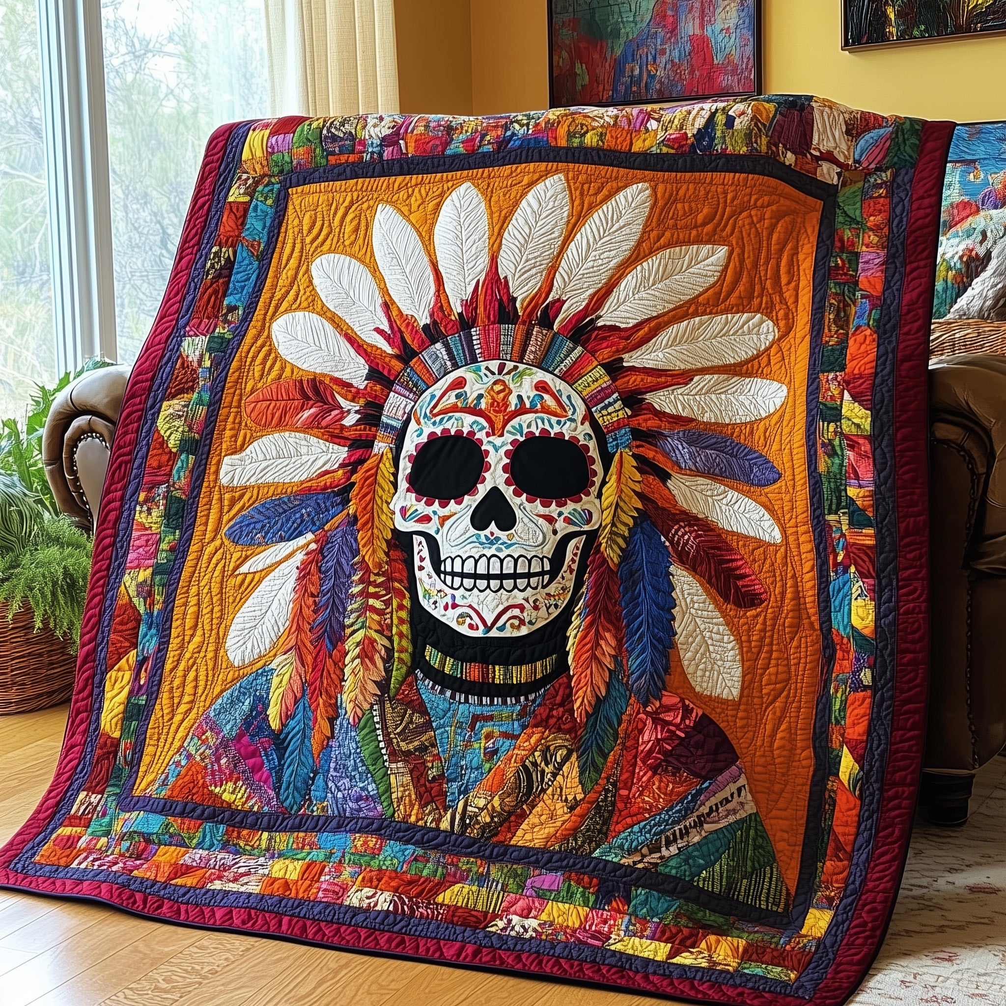 Mysterious Skull Quilted Blanket Cute Cozy BlanketThemed Skull Gifts For Him Her