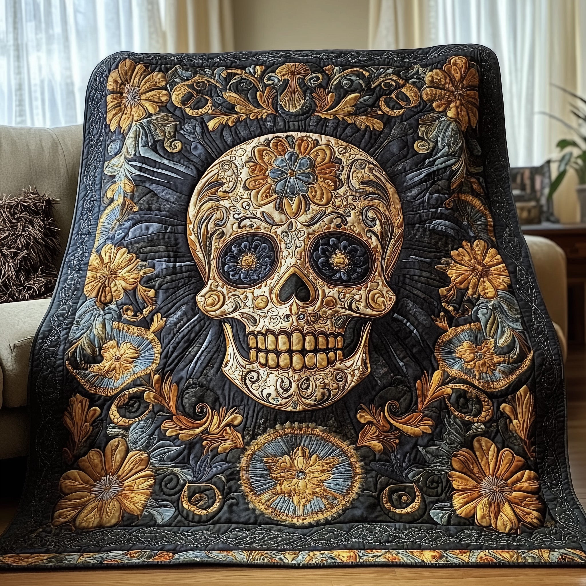 Mysterious Skull Quilted Blanket Cute Cozy BlanketUnusual Skull Gifts