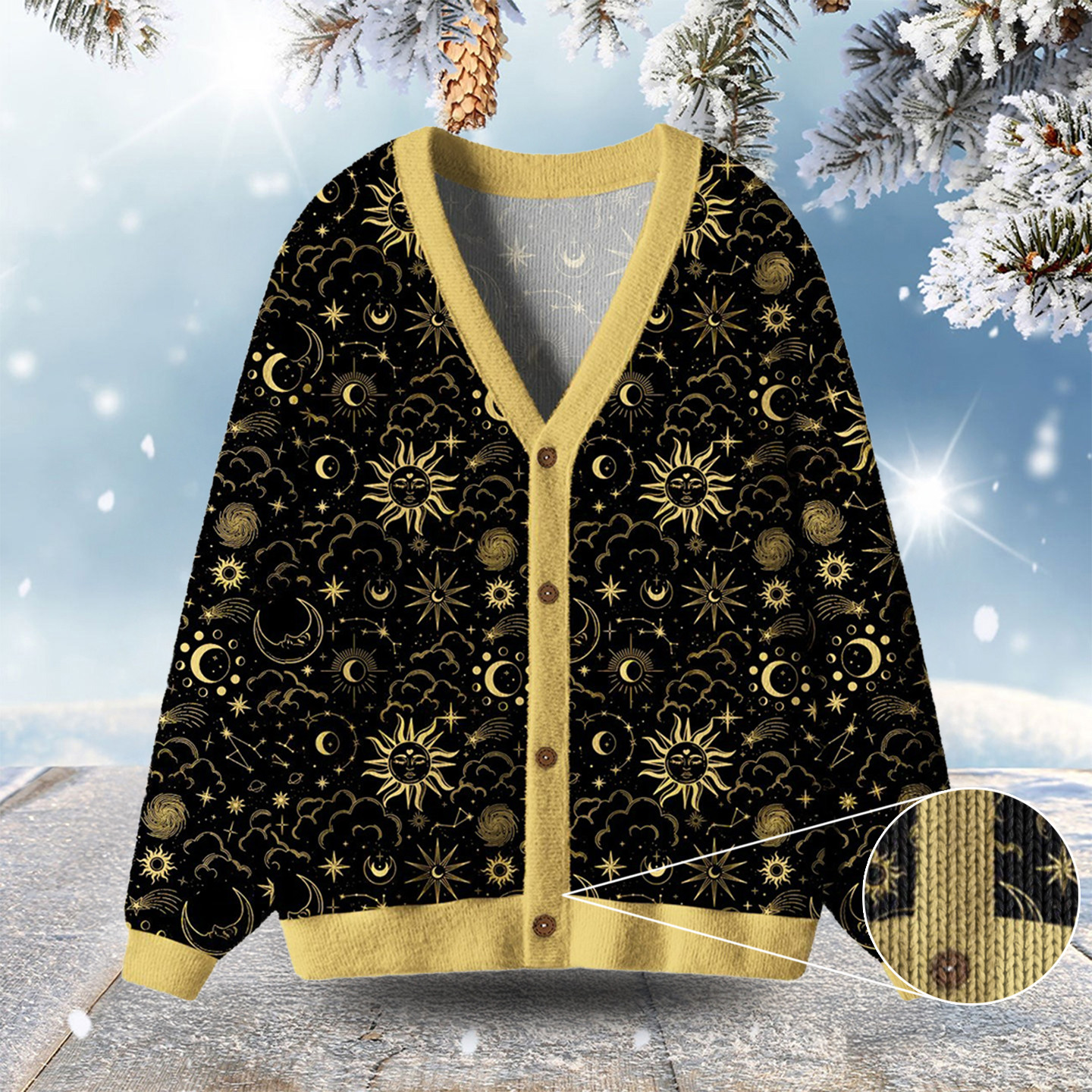 Mysterious Star Moon Ugly Cardigan Sweaters Ugly Christmas Clothing Grandmother Xmas Gifts