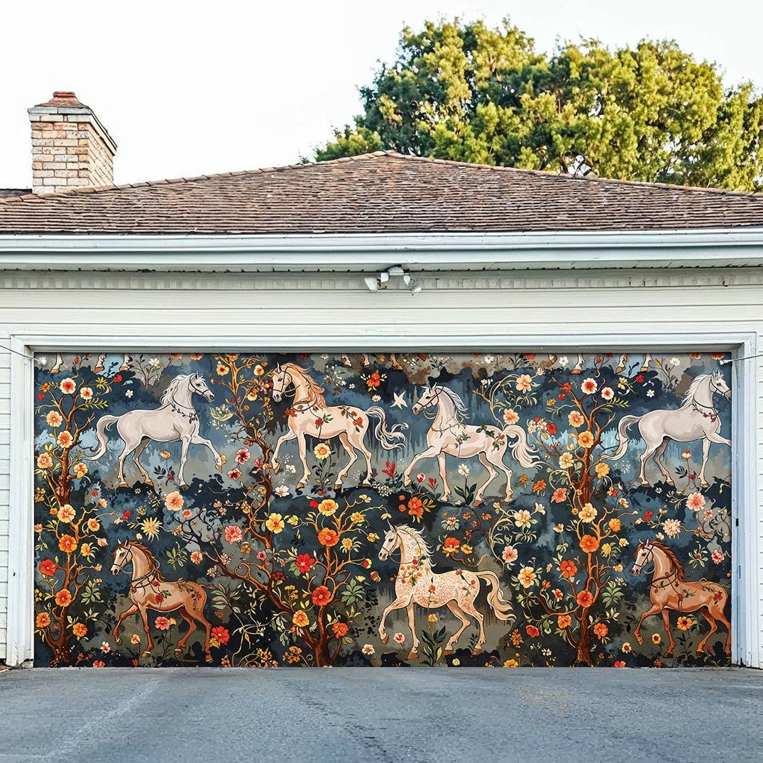 Mystery Horses Christmas Garage Door Banner Holiday Home Decor Christmas Gift For Horse Lovers