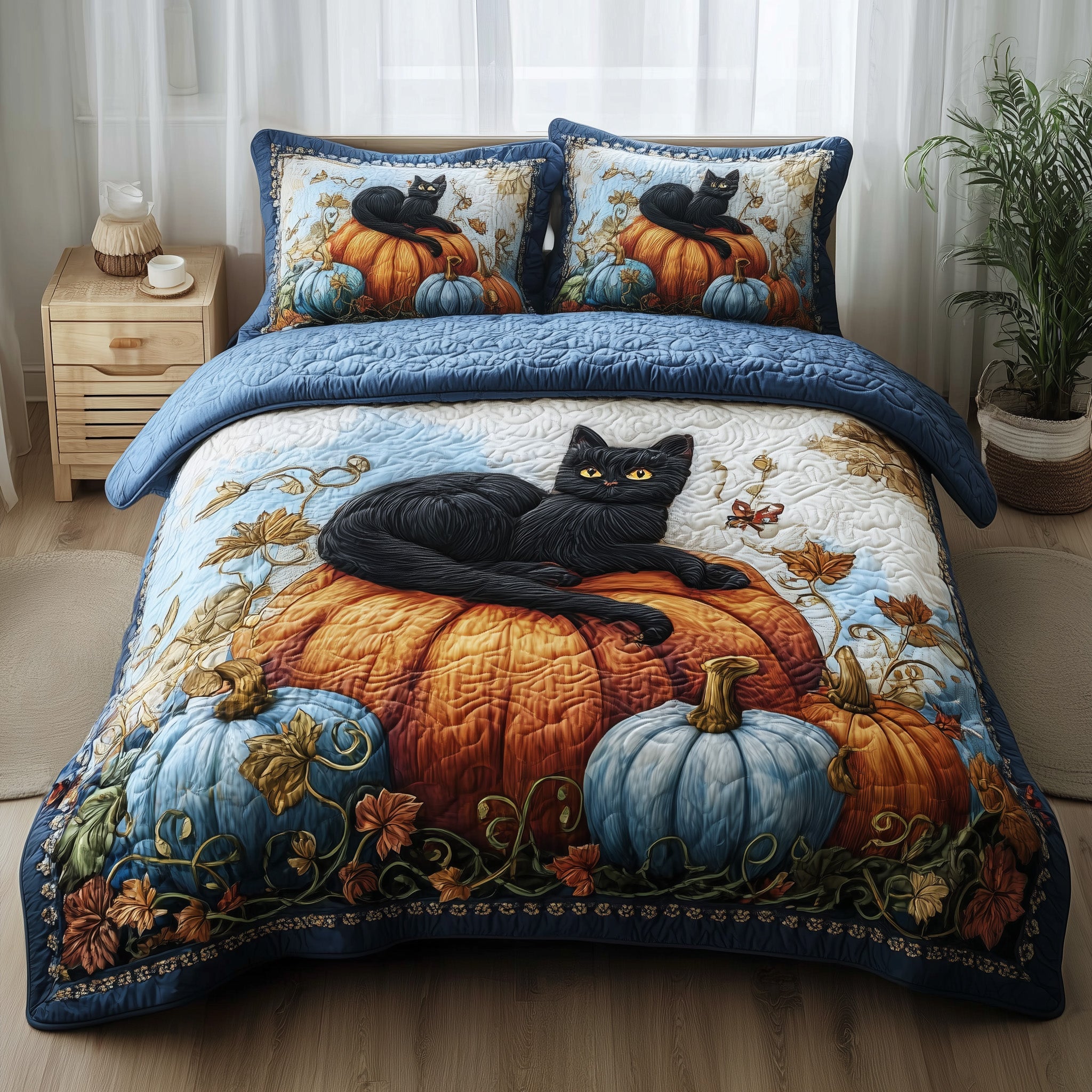 Mystic Autumn Cat Quilted Bedding Set Stylish Home Decor