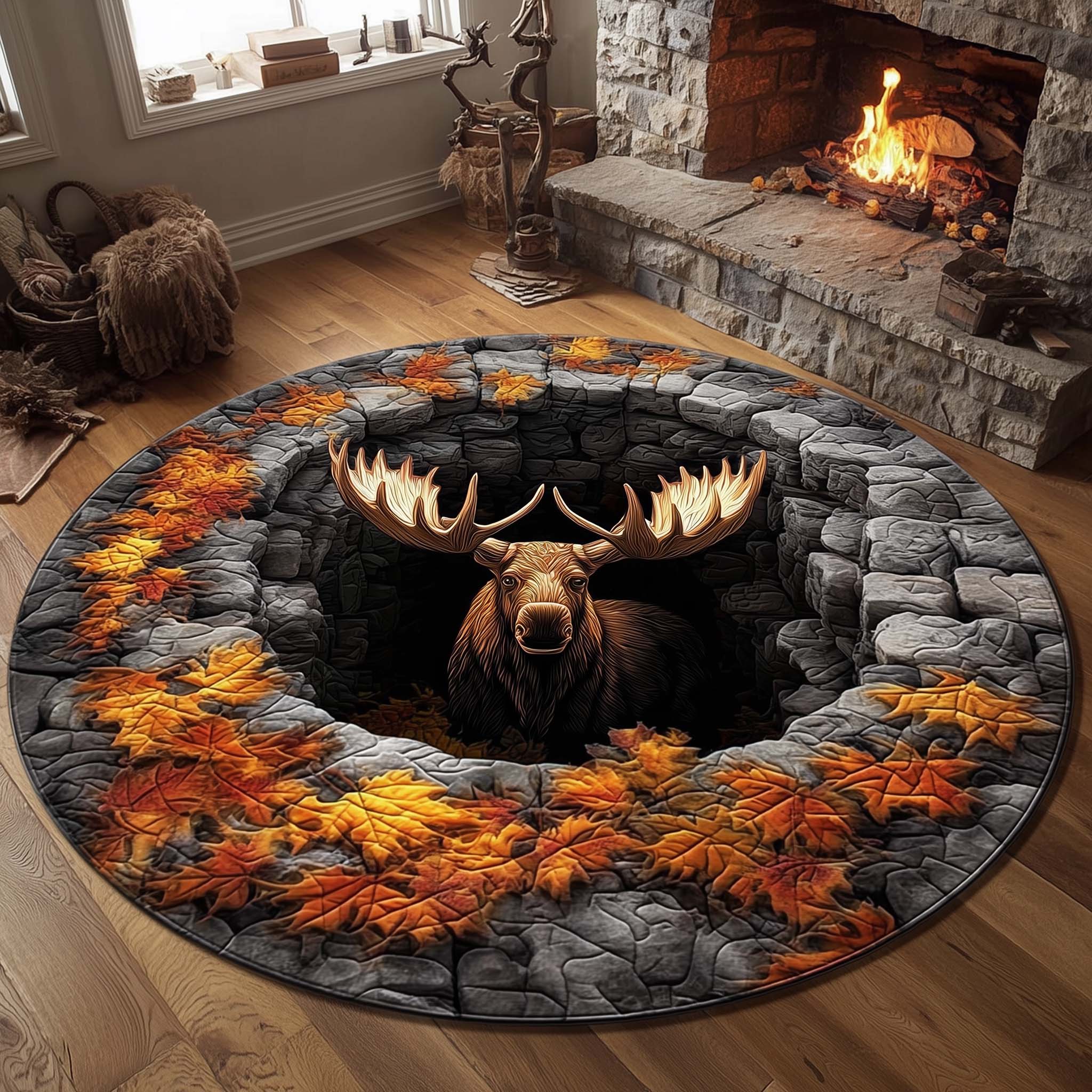 Mystic Autumn Moose Quilted Round Mat Durable Quilted Round Mat for Everyday Use