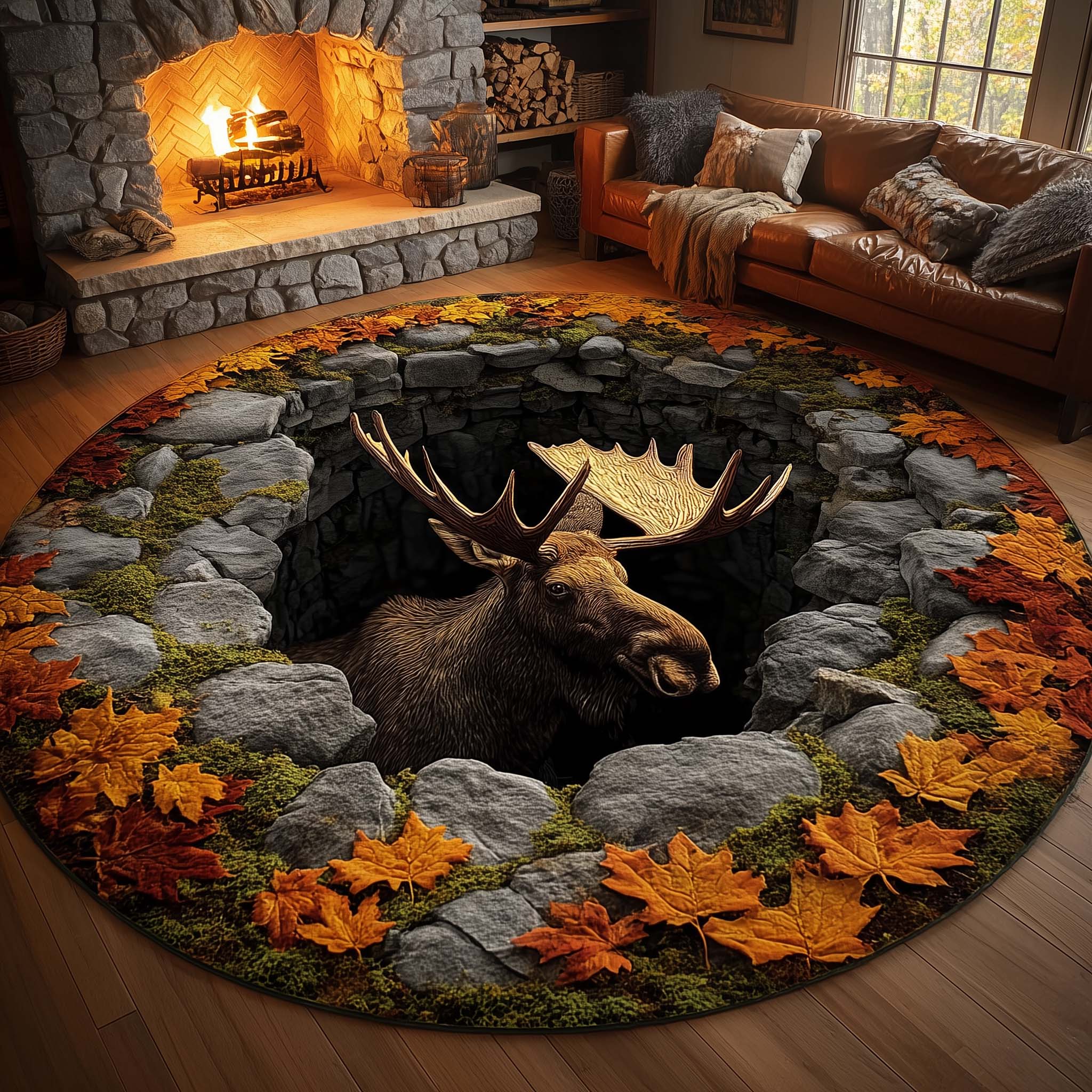 Mystic Autumn Moose Quilted Round Mat Handcrafted Quilted Round Mat for Special Touch