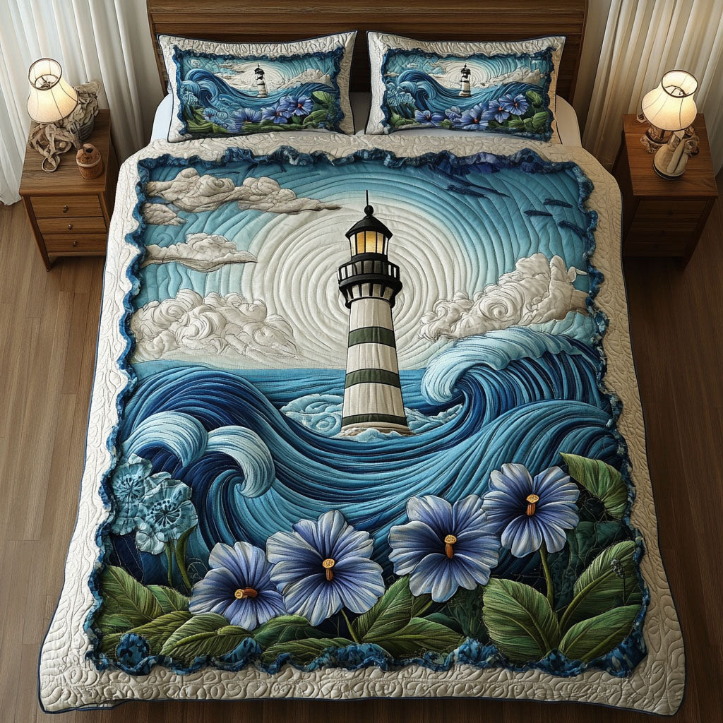 Mystic Beacon Quilted Bedding Set Holiday Season Duvet Cover Set Lighthouse Gifts For Mom