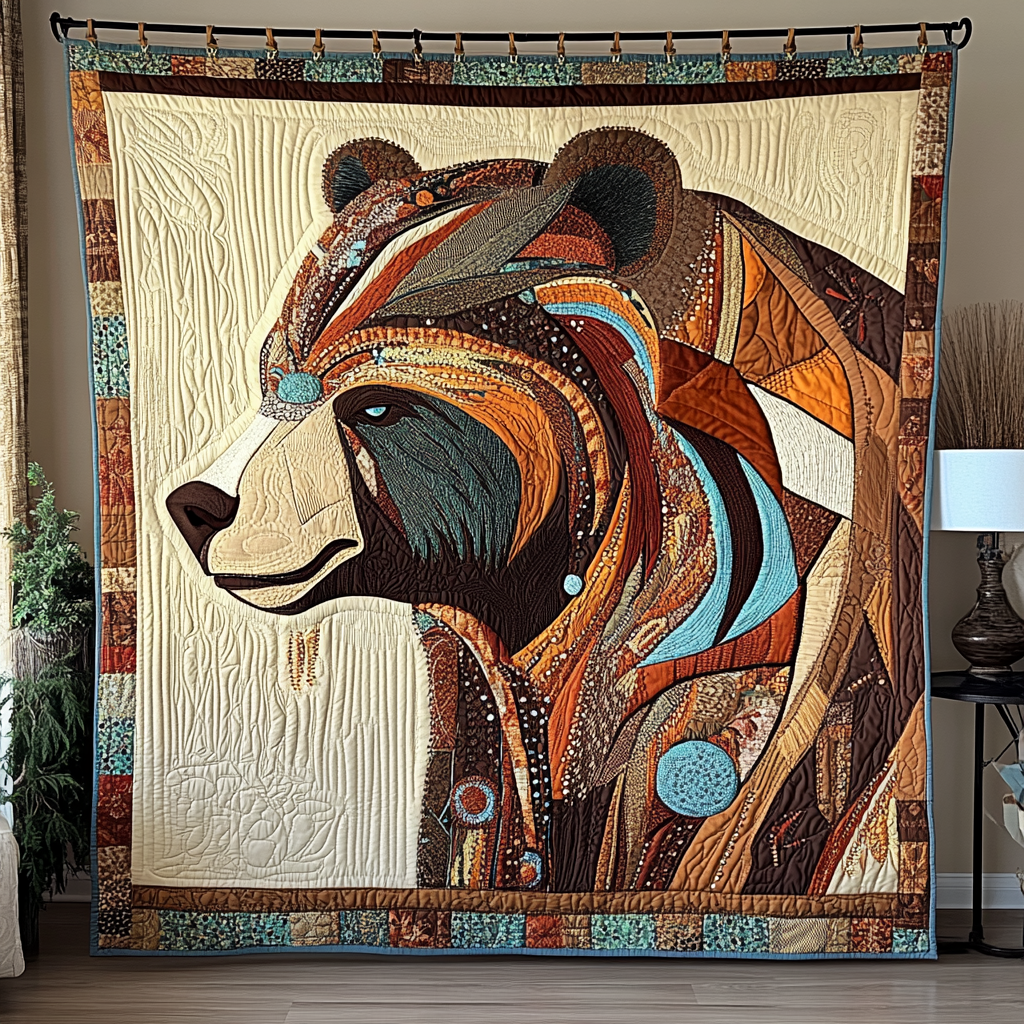 Mystic Bear Quilted Blanket Best Throw Blanket Native American Mom Gift ideas