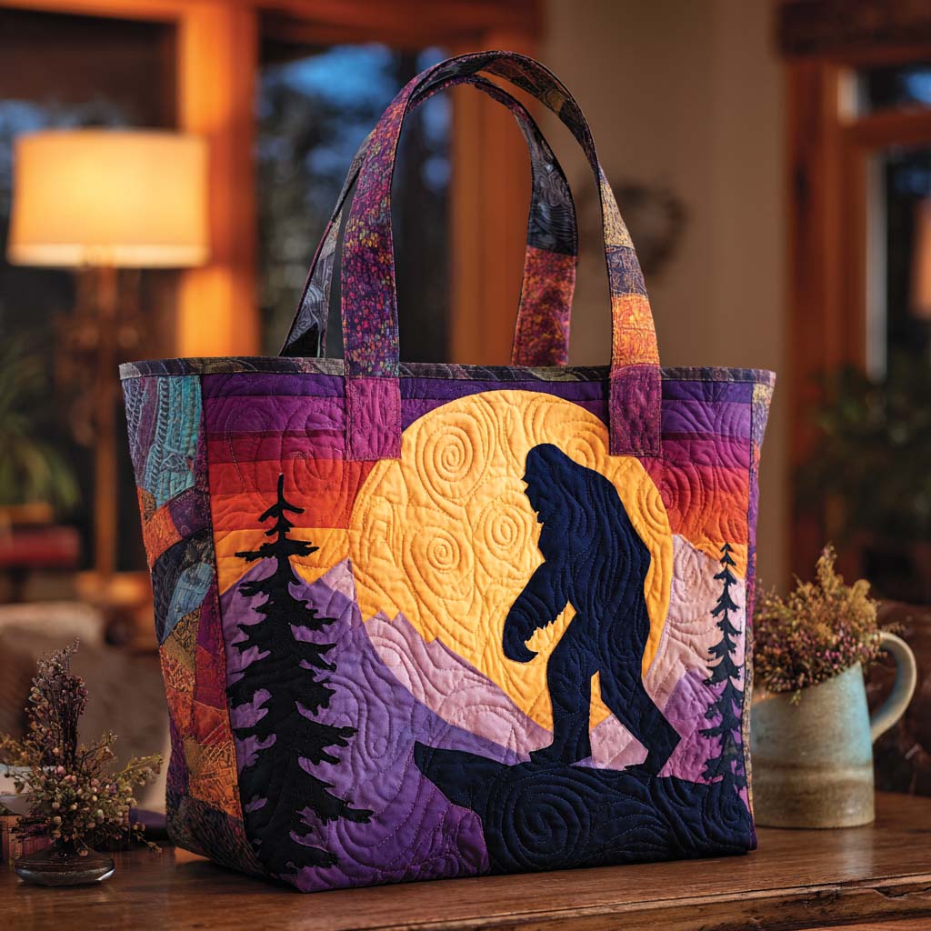 Mystic Bigfoot Path Quilted Tote Bag Bigfoot Sasquatch Gifts