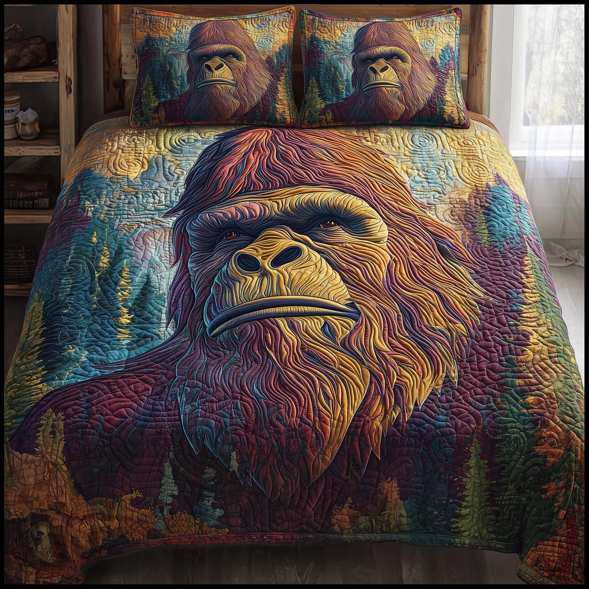 Mystic Bigfoot Quilted Bedding Set Duvet Cover Bedspread Sasquatch Gift Shop