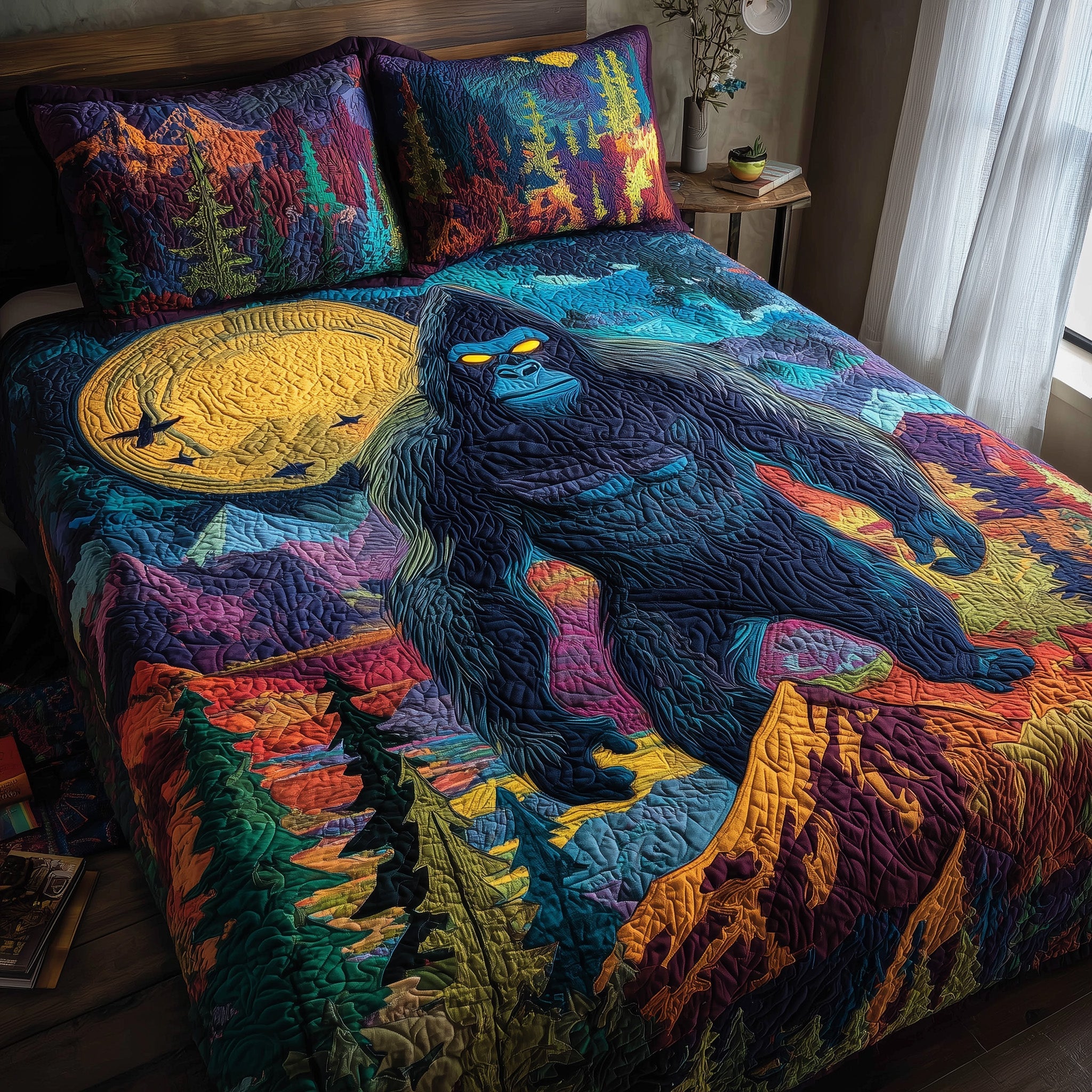 Mystic Bigfoot Quilted Bedding Set Duvet Cover Bedspread Sasquatch Themed Gifts
