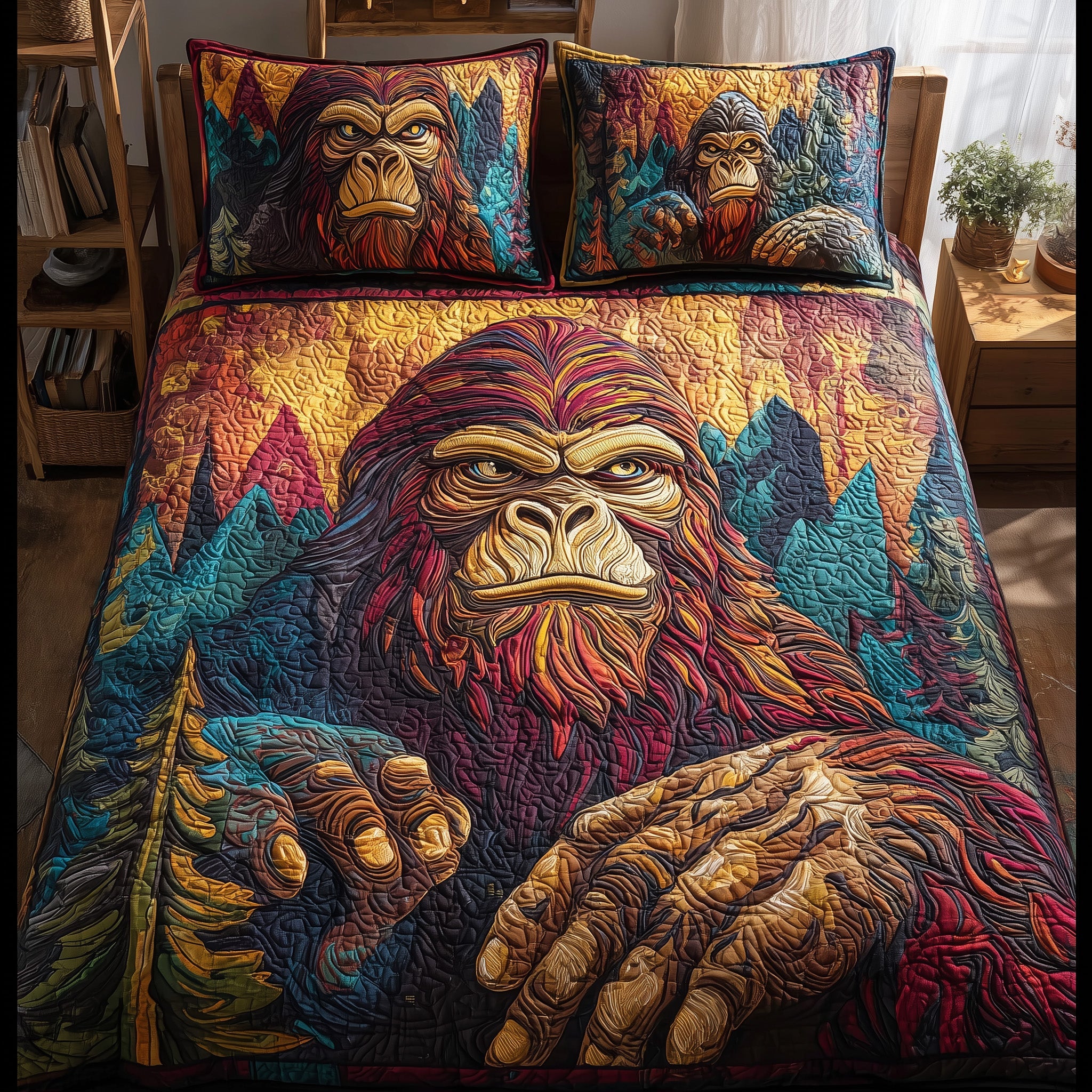 Mystic Bigfoot Quilted Bedding Set Duvet Cover Bedspread Unique Sasquatch Gifts