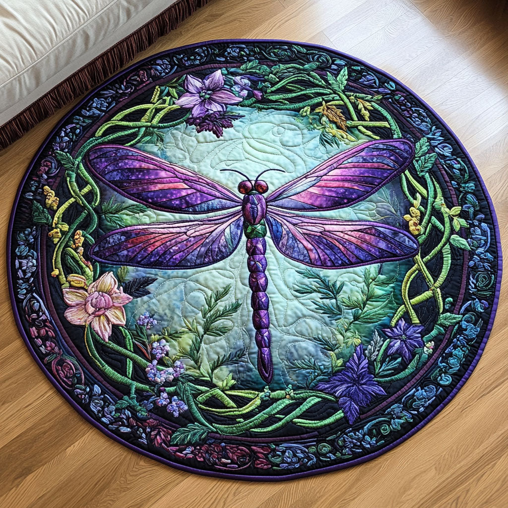 Mystic Bloom Quilted Round Mat Home Entrance Decor Ideas Birthday Presents For Dragonfly Lovers