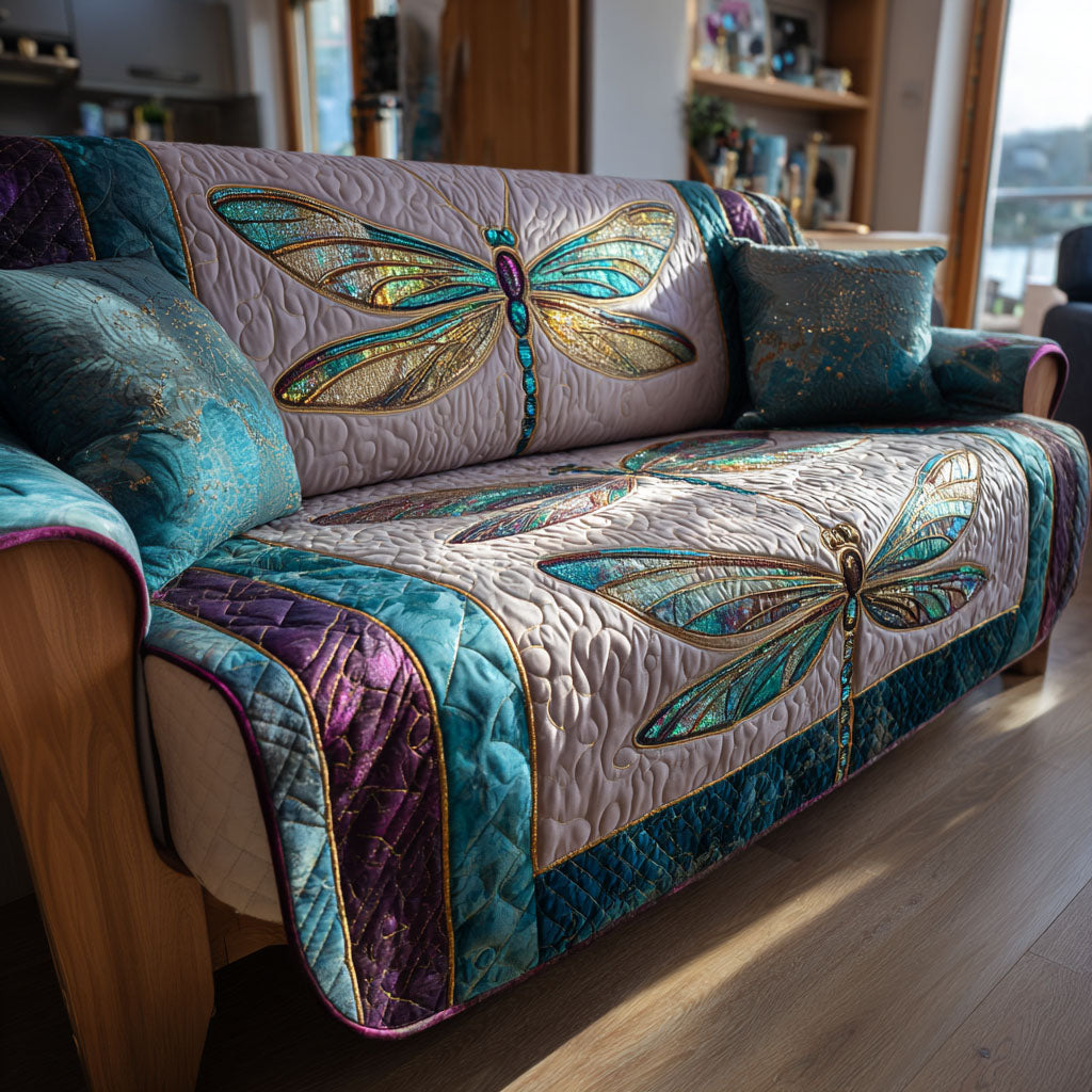 Mystic Bloom Quilted Sofa Cover Living Room Decor Dragonfly Themed Gift Items