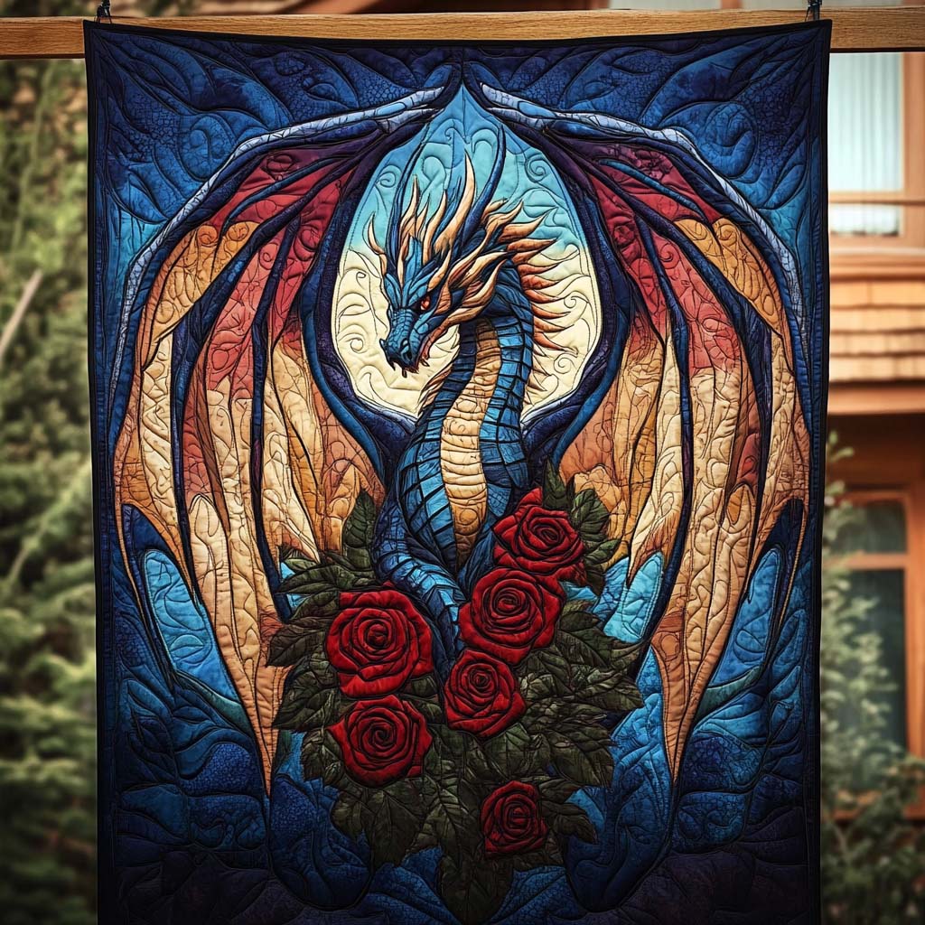 Mystic Blue Dragon Quilted Blanket Unique Dragon Gifts