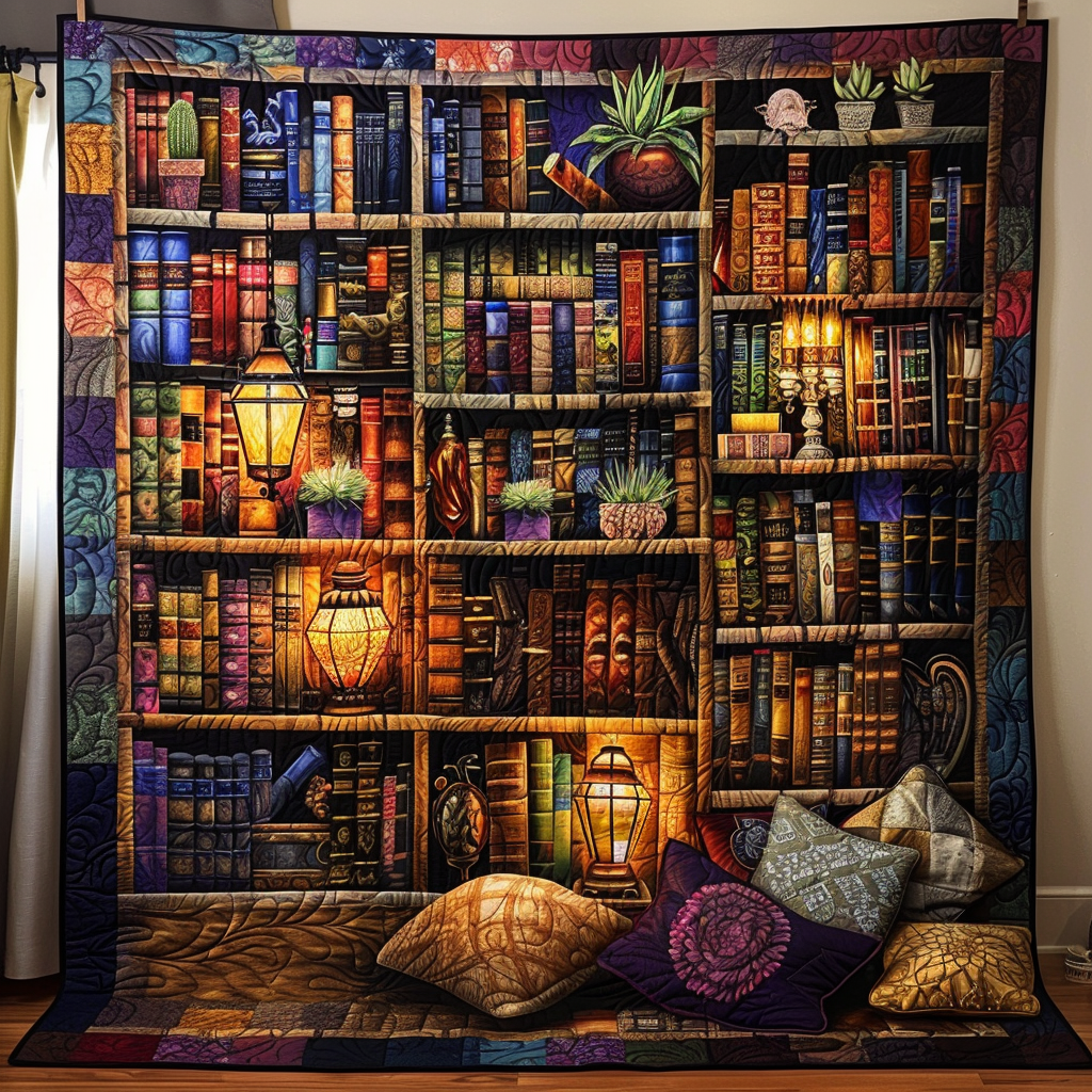 Mystic Bookshelf Quilted Blanket Cute Blankets For Her