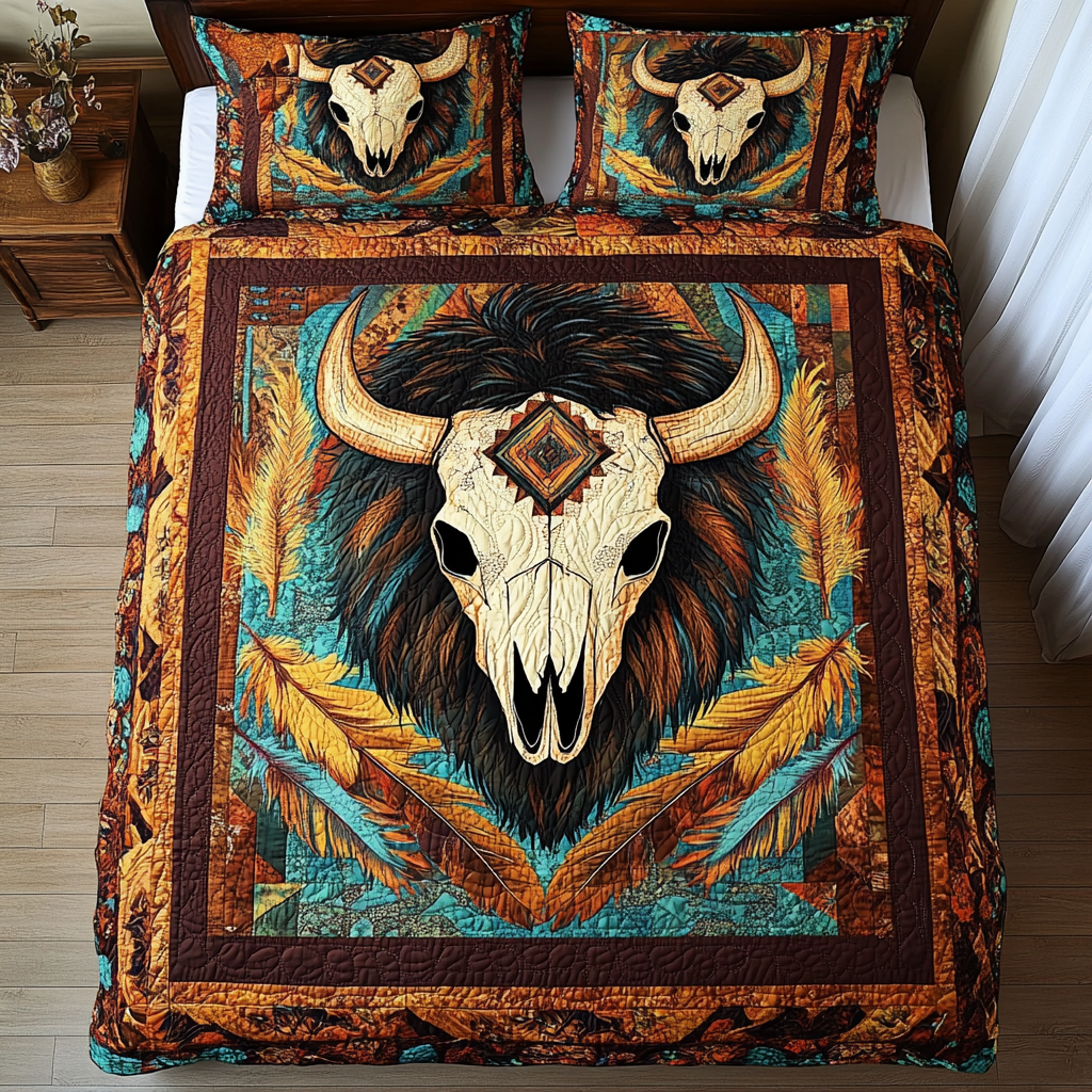 Mystic Buffalo Quilted Bedding Set Beautiful Printed Bedding Set for Home Aesthetics