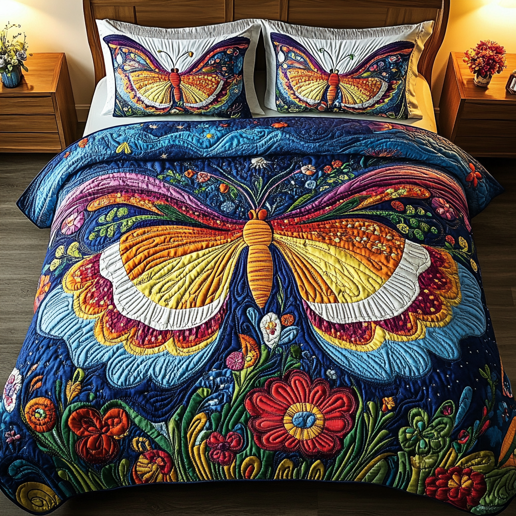 Mystic Butterfly Garden Quilted Bedding Set Stylish Bedding Merch Gift for Home Lovers