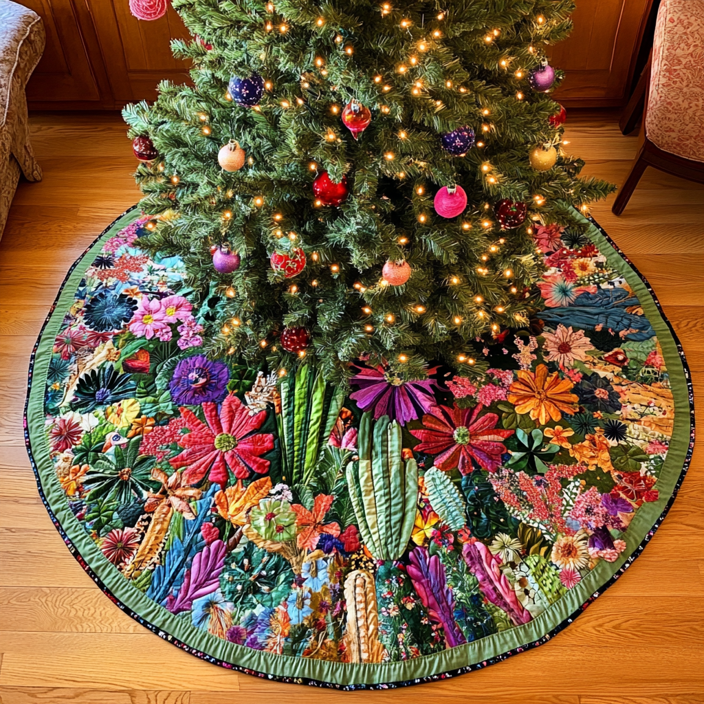Mystic Cactus Christmas Quilted Tree Skirt Perfect Quilted Tree Skirt for a Magical Christmas