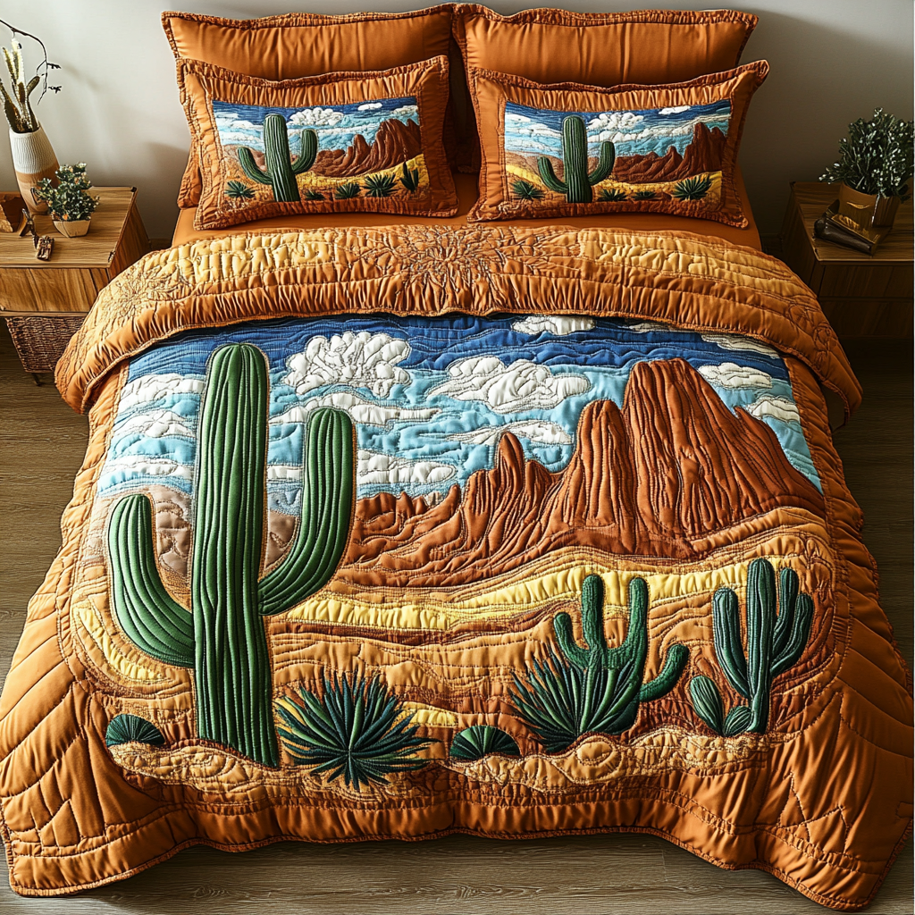 Mystic Canyon Quilted Bedding Set Duvet Cover Bed Sheet Set Cute Cactus Gifts