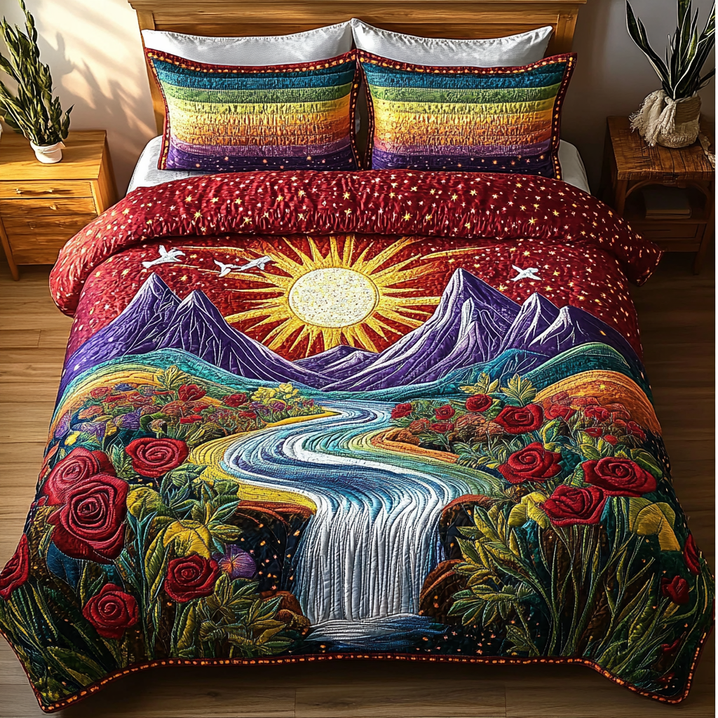Mystic Cascade Quilted Bedding Set Bed Room Decoration Best Gifts For Nature Lovers
