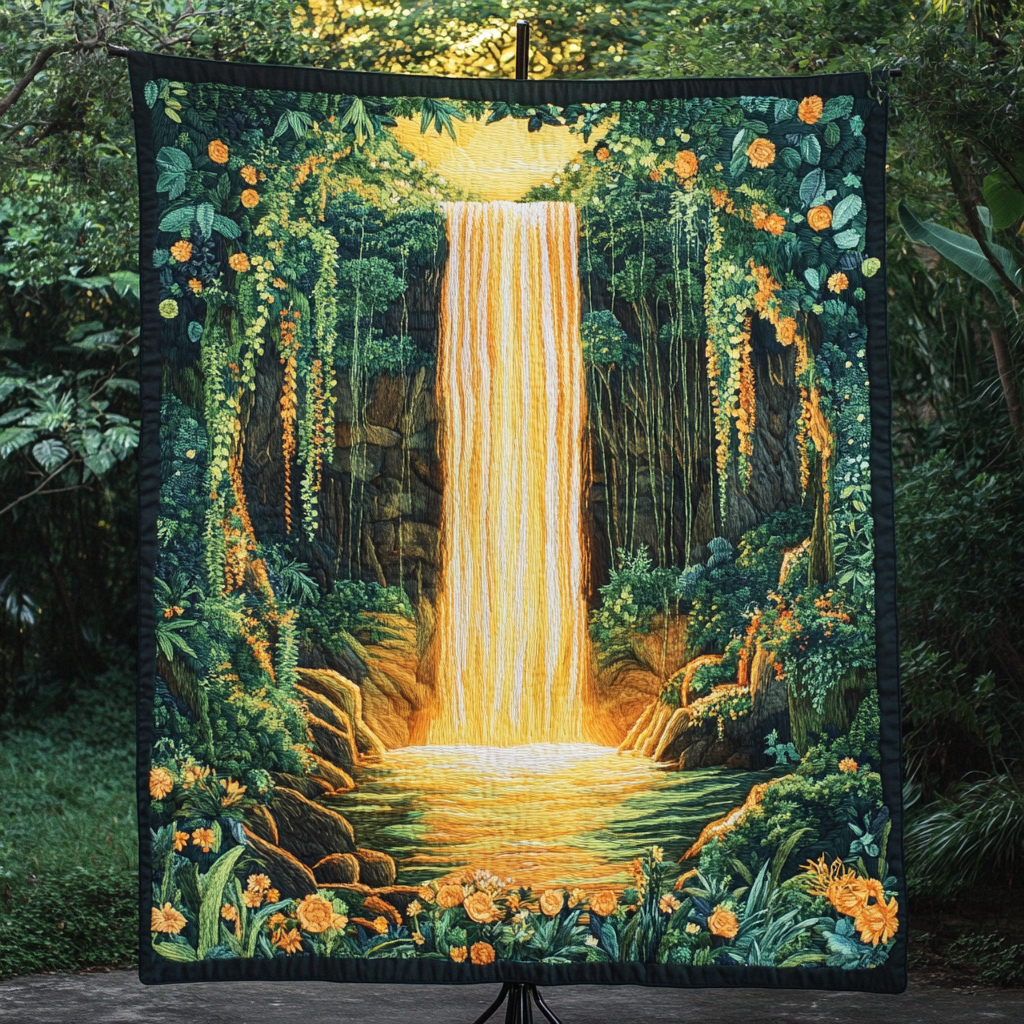 Mystic Cascade Quilted Blanket Nice Throw Blanket Birthday Gifts For Nature Lovers