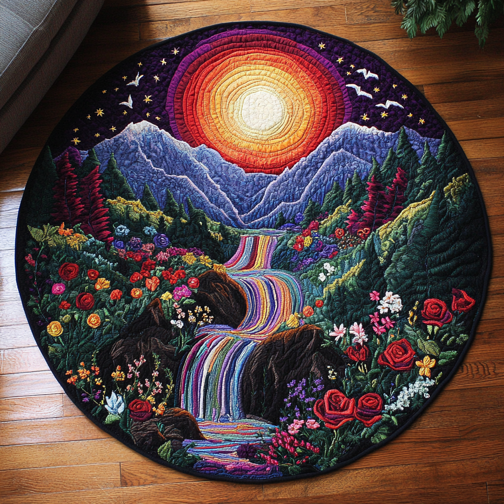 Mystic Cascade Quilted Round Mat Unique Front Door Decor Gifts To Get Your Girlfriend For Christmas