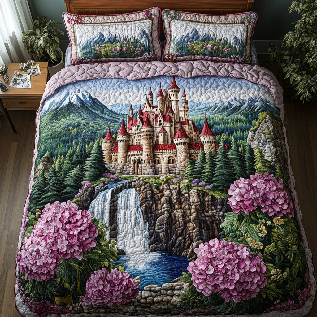 Mystic Castle Quilted Bedding Set Holiday Season Duvet Cover Set Castle Gifts Merchandise