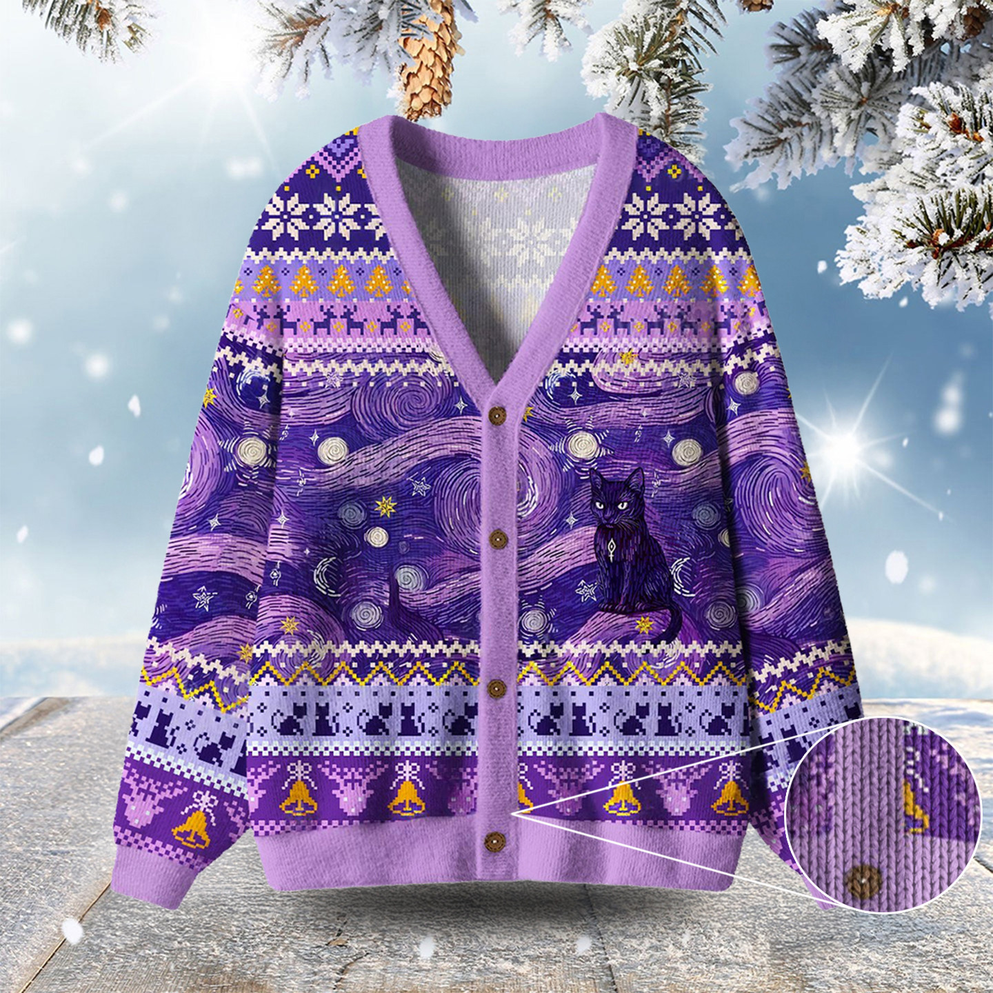 Mystic Cat Beneath The Cosmic Veil Ugly Cardigan Sweaters Xmas Party Outfits Cat Gifts For Xmas