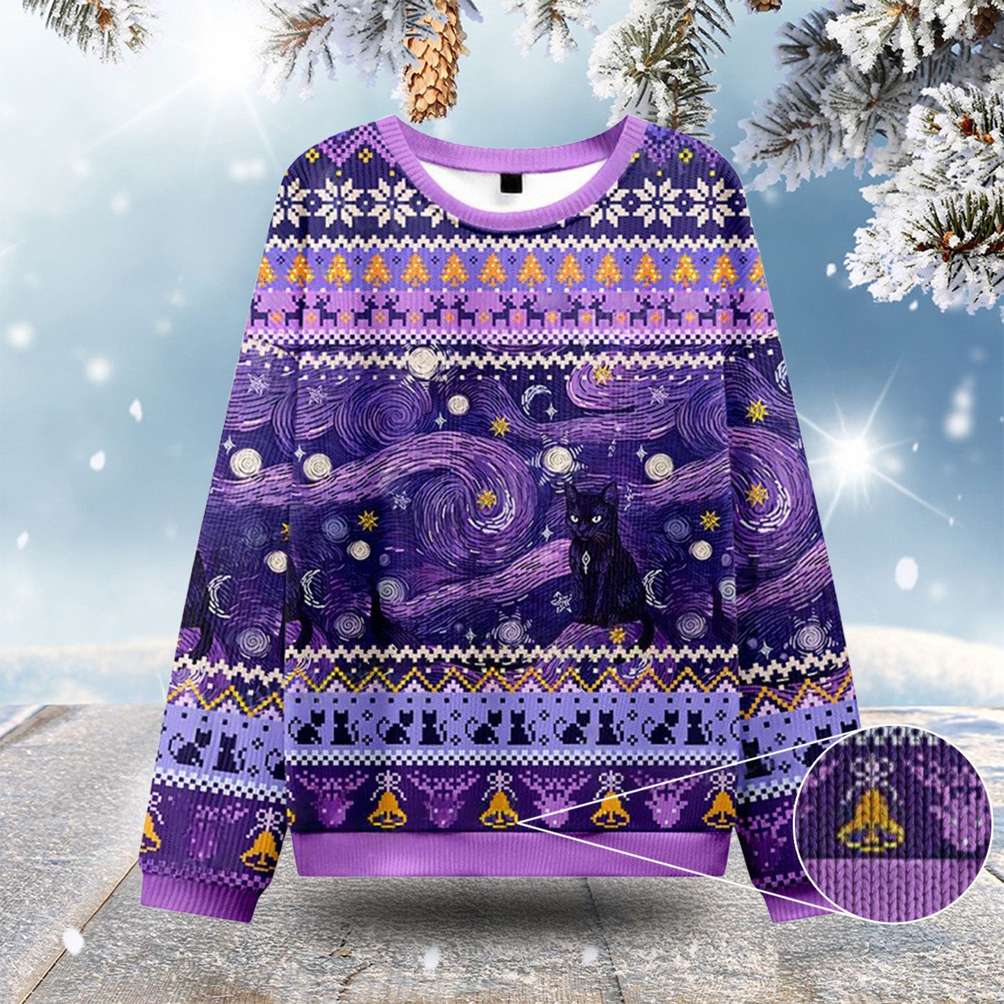 Mystic Cat Beneath The Cosmic Veil Ugly Christmas Sweatshirts Cute Xmas Outfit Cat Mom Gifts