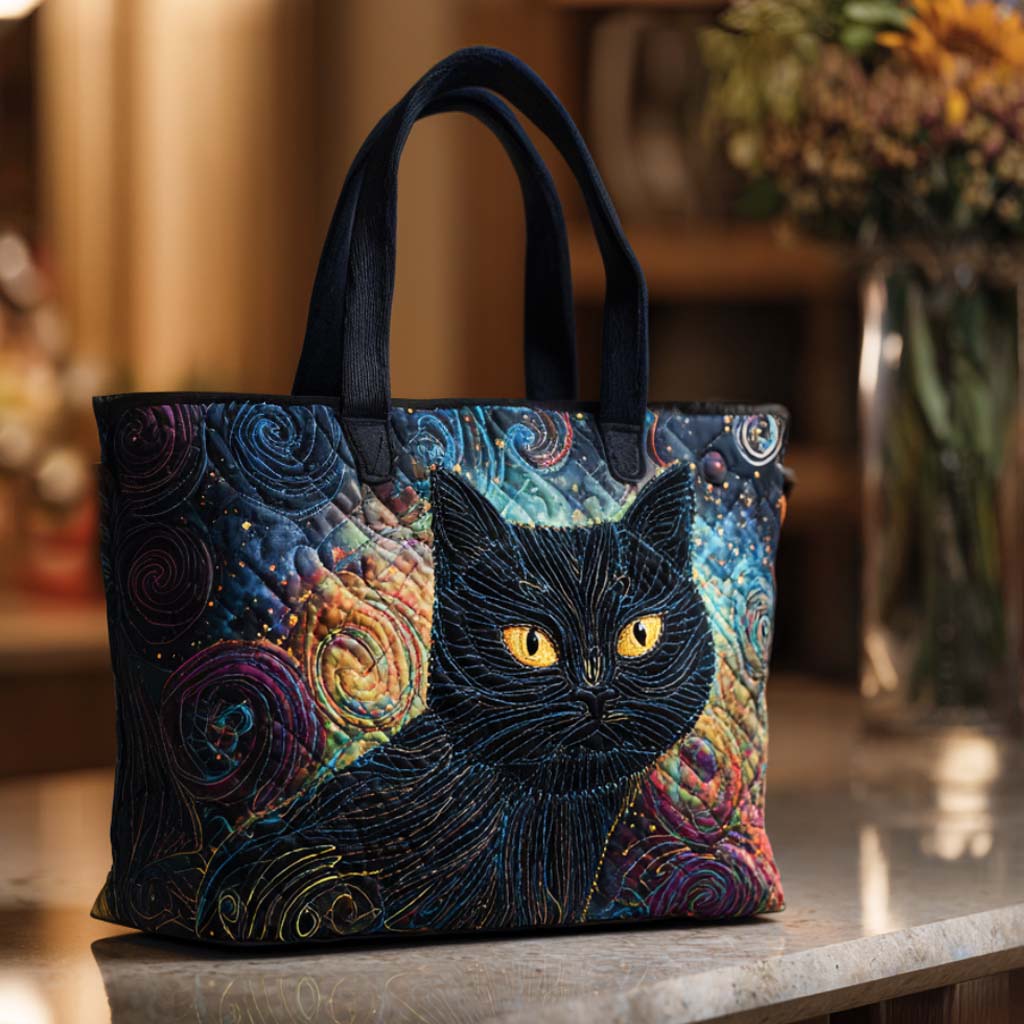 Mystic Cat Night Quilted Tote Bag Cat Person Presents