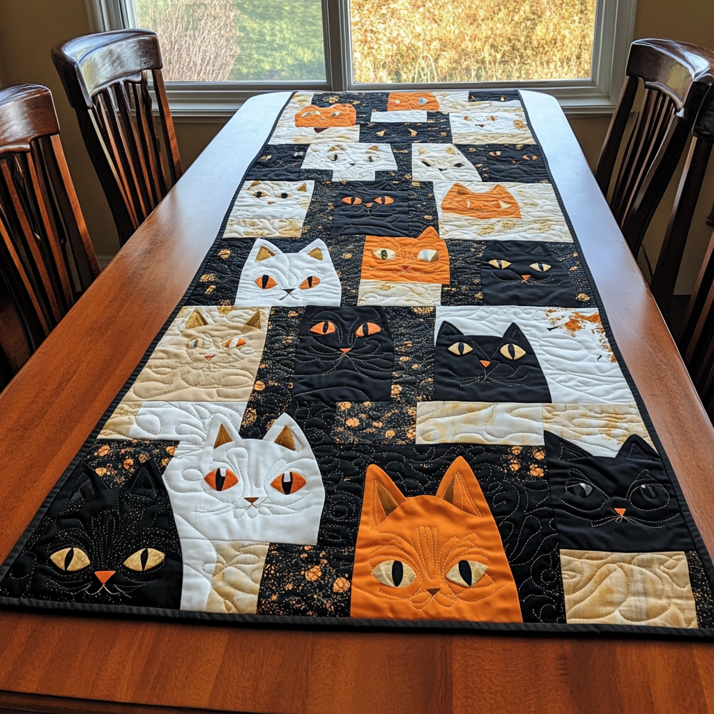 Mystic Cat Quilted Table Runner Dining Table Decor Ideas Cat Gifts For Women