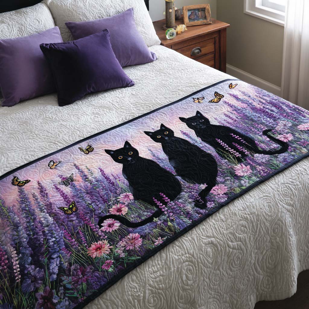 Mystic Cats Quilted Bed Runner Cute Bedroom Decor Cat Gifts For Xmas