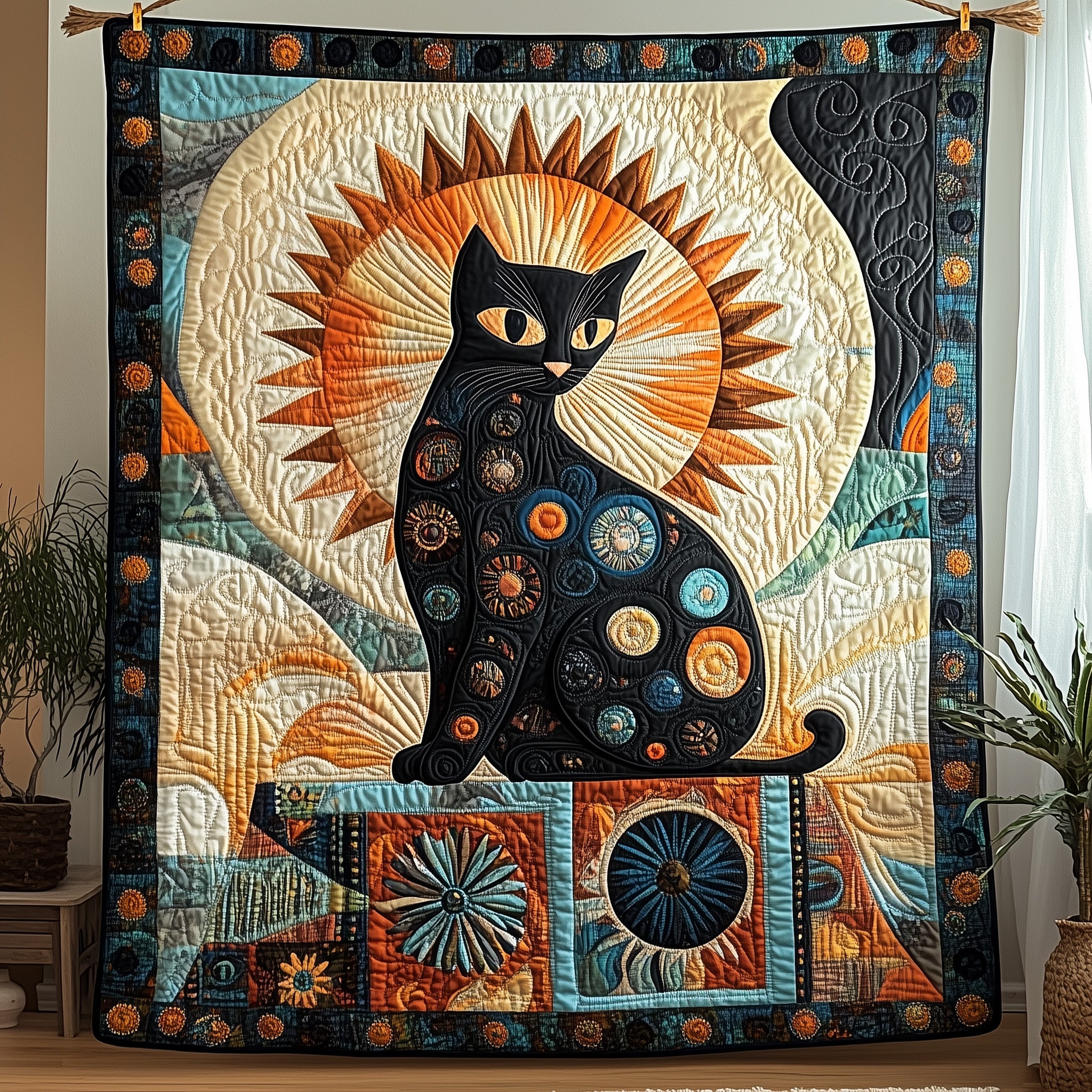 Mystic Celestial Guardian Quilted Blanket Cute Bed BlanketCat Gifts For Ladies