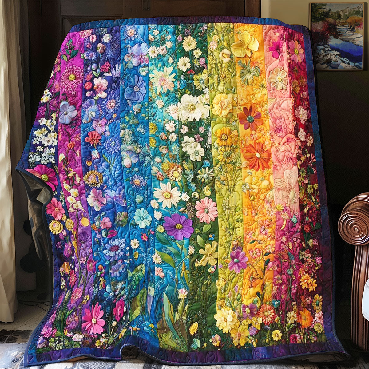 Mystic Colorful Flower Garden  Quilt Blanket King Blanket Best Christmas Presents For Mom