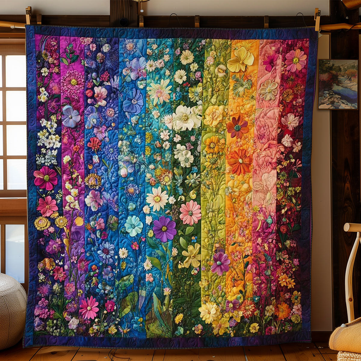 Mystic Colorful Flower Garden  Quilt Blanket King Blanket Best Christmas Presents For Mom