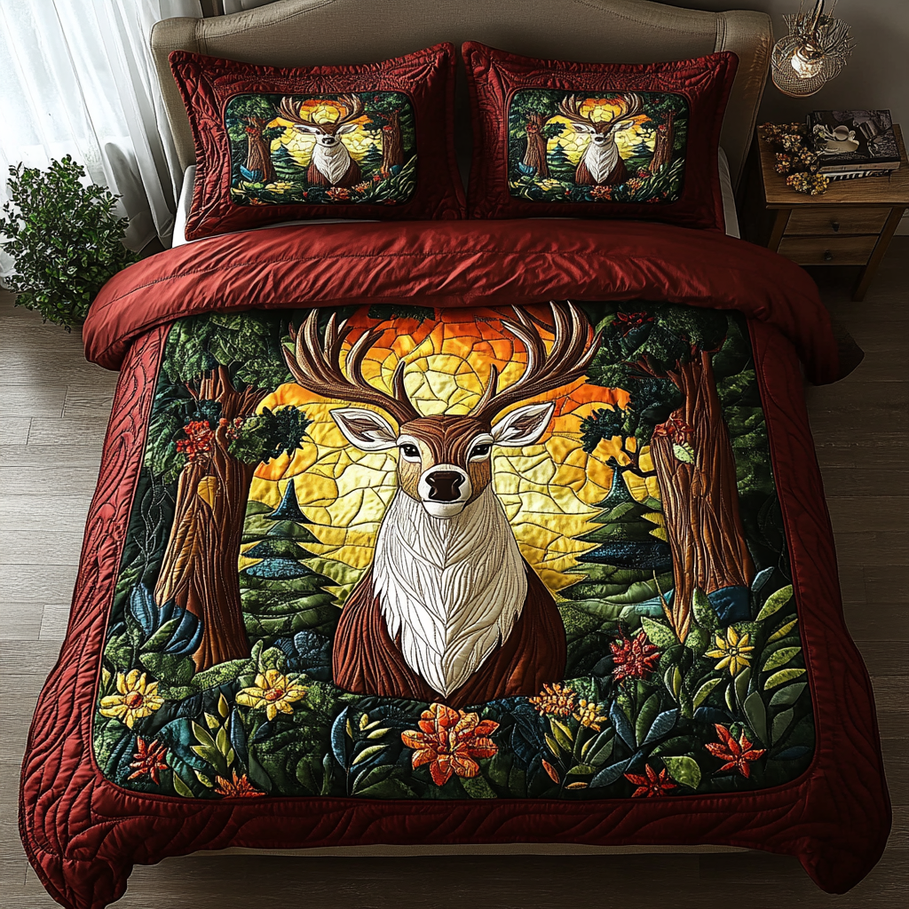 Mystic Deer Quilted Bedding Set Beautiful Printed Bedding Set for Home Aesthetics
