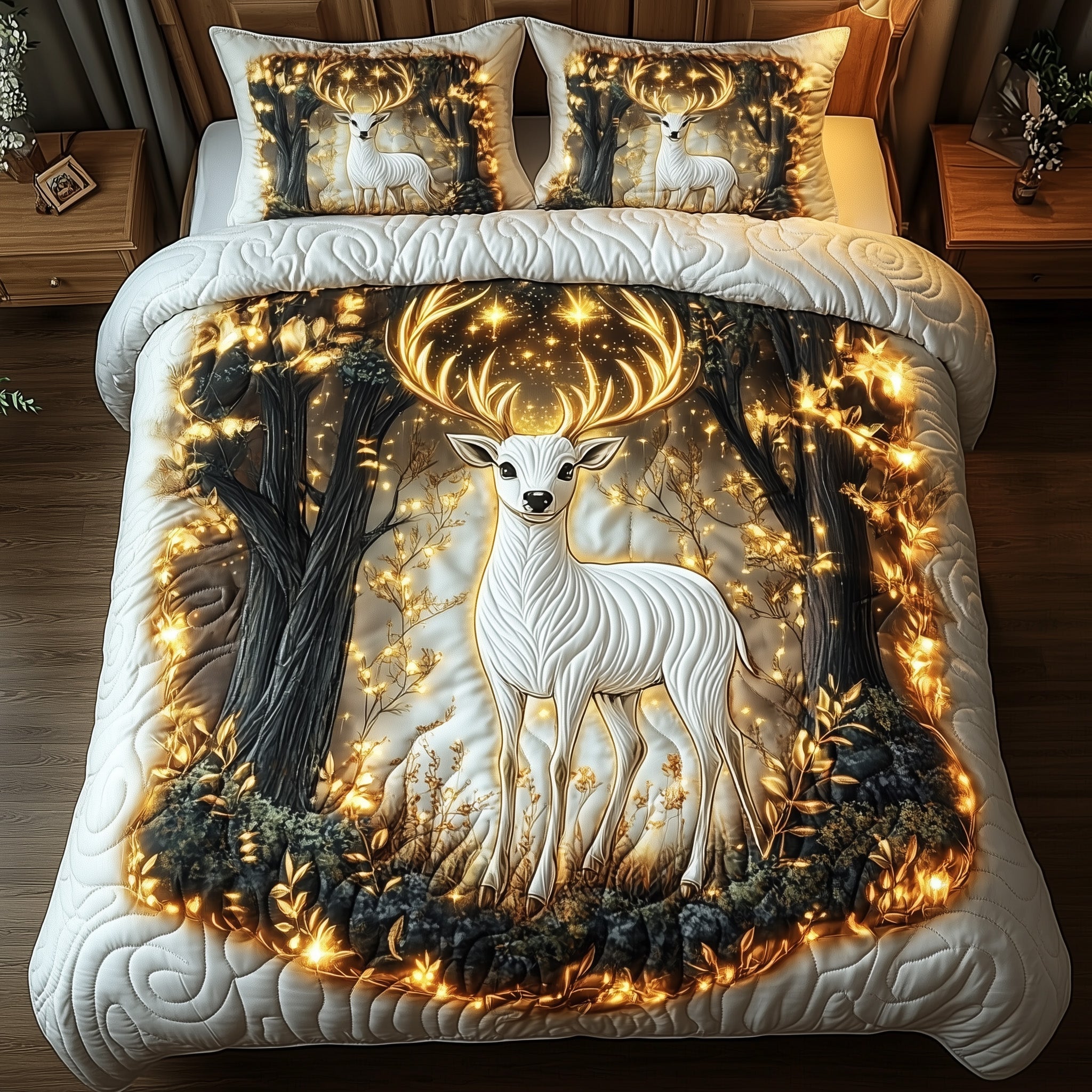 Mystic Deer Quilted Bedding Set Duvet Cover Bedspread Xmas Gifts