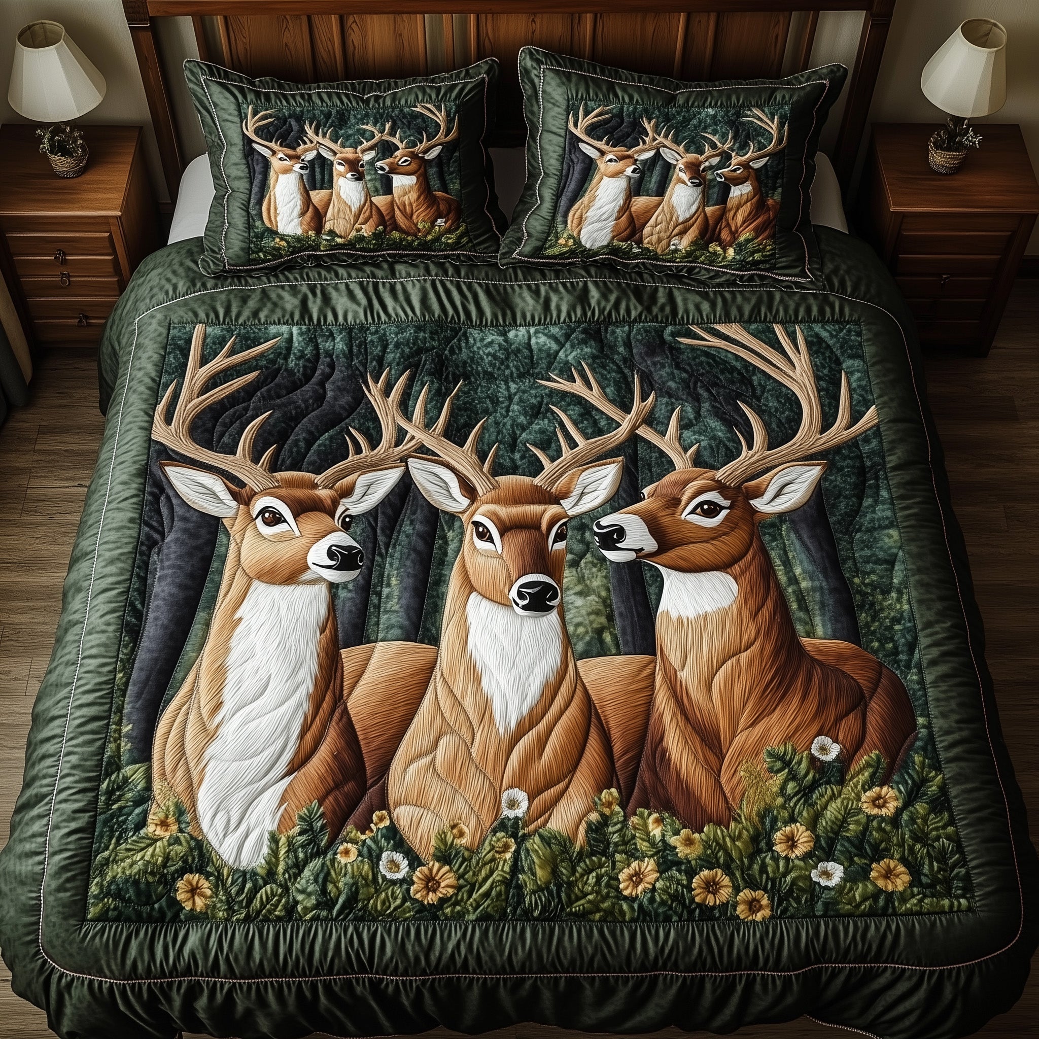 Mystic Deer Quilted Bedding Set Duvet Cover Bedspread Xmas Gifts For Adults