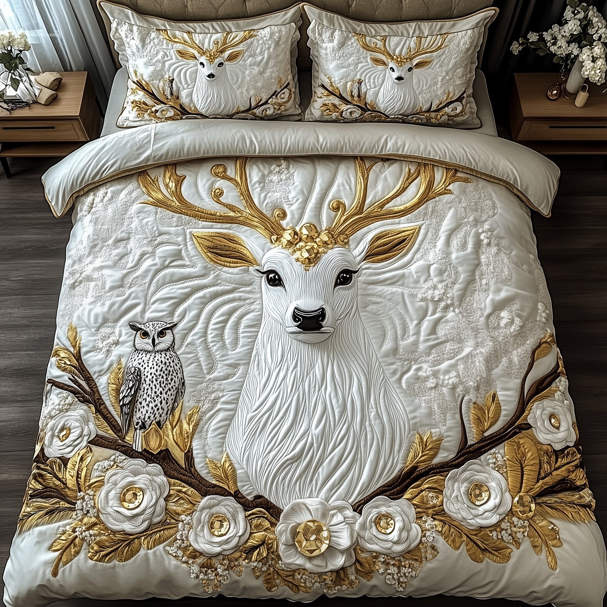 Mystic Deer Quilted Bedding Set Duvet Cover Bedspread Xmas Gifts For Friends