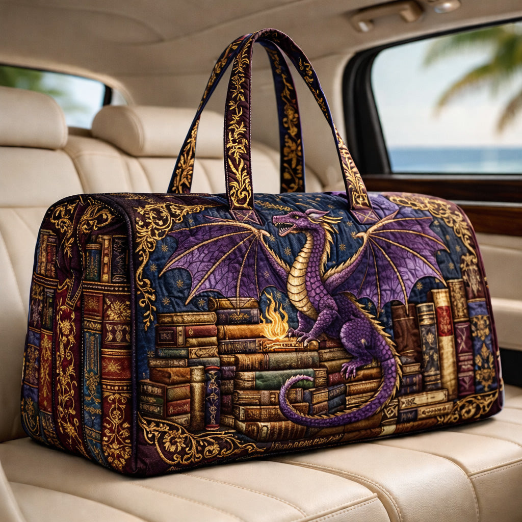Mystic Dragon Library Quilted Duffle Bag Fantasy Book Dragon Travel Bag Best Gift For Dragon Lovers