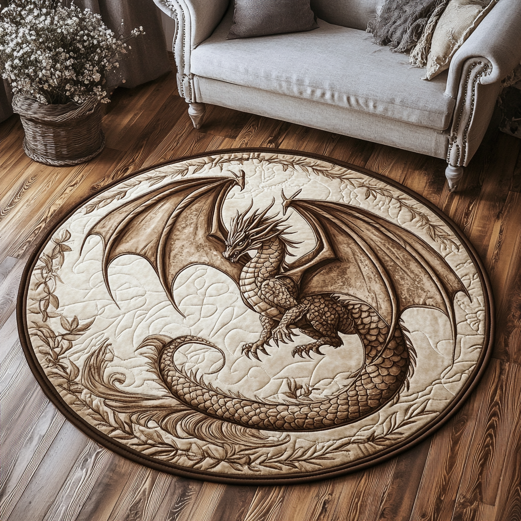 Mystic Dragon Quilted Round Mat Christmas Decor For Entryway Presents For Dragonfly Lovers Women