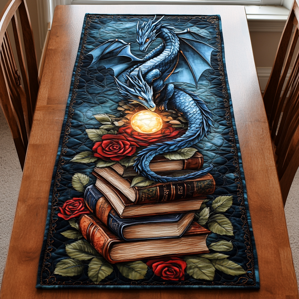 Mystic Dragon Quilted Table Runner Dining Room Decor Dragon Related Gifts