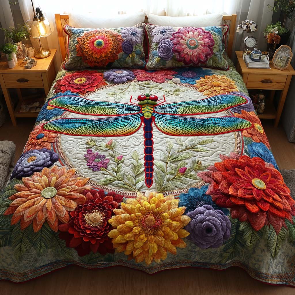 Mystic Dragonfly Dream Quilted Bedding Set Bedroom Decor Presents For Dragon Lovers