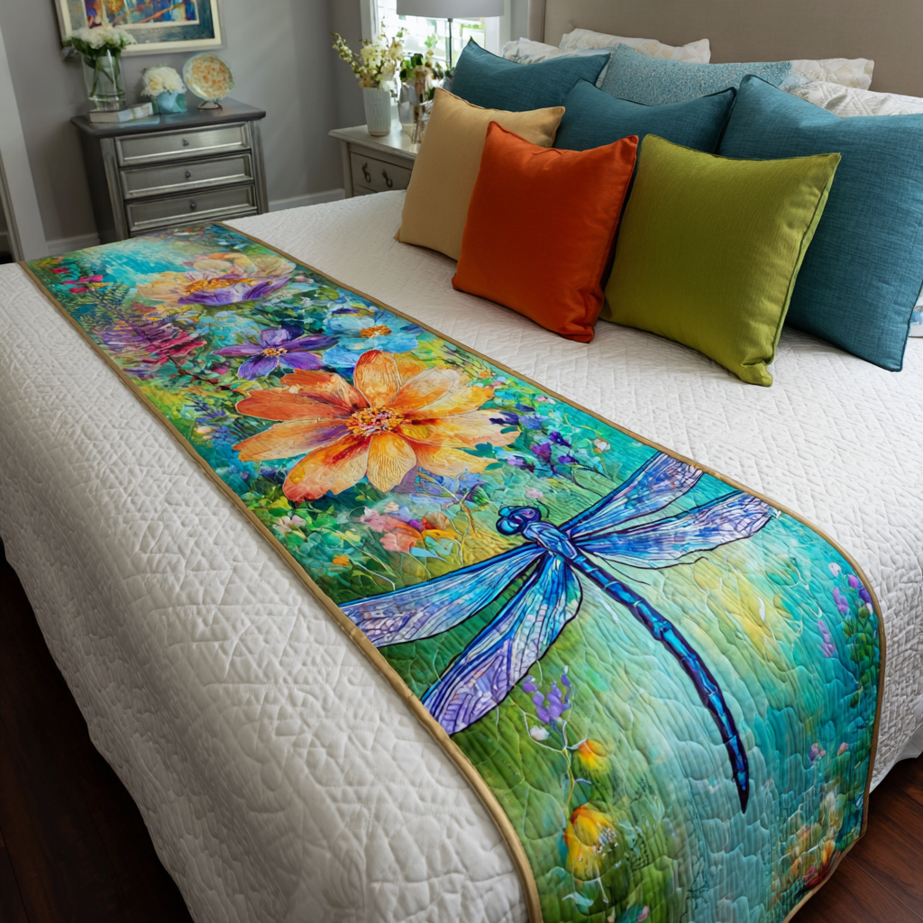 Mystic Dragonfly Quilted Bed Runner Bed Room Decoration Dragonfly Gift Items
