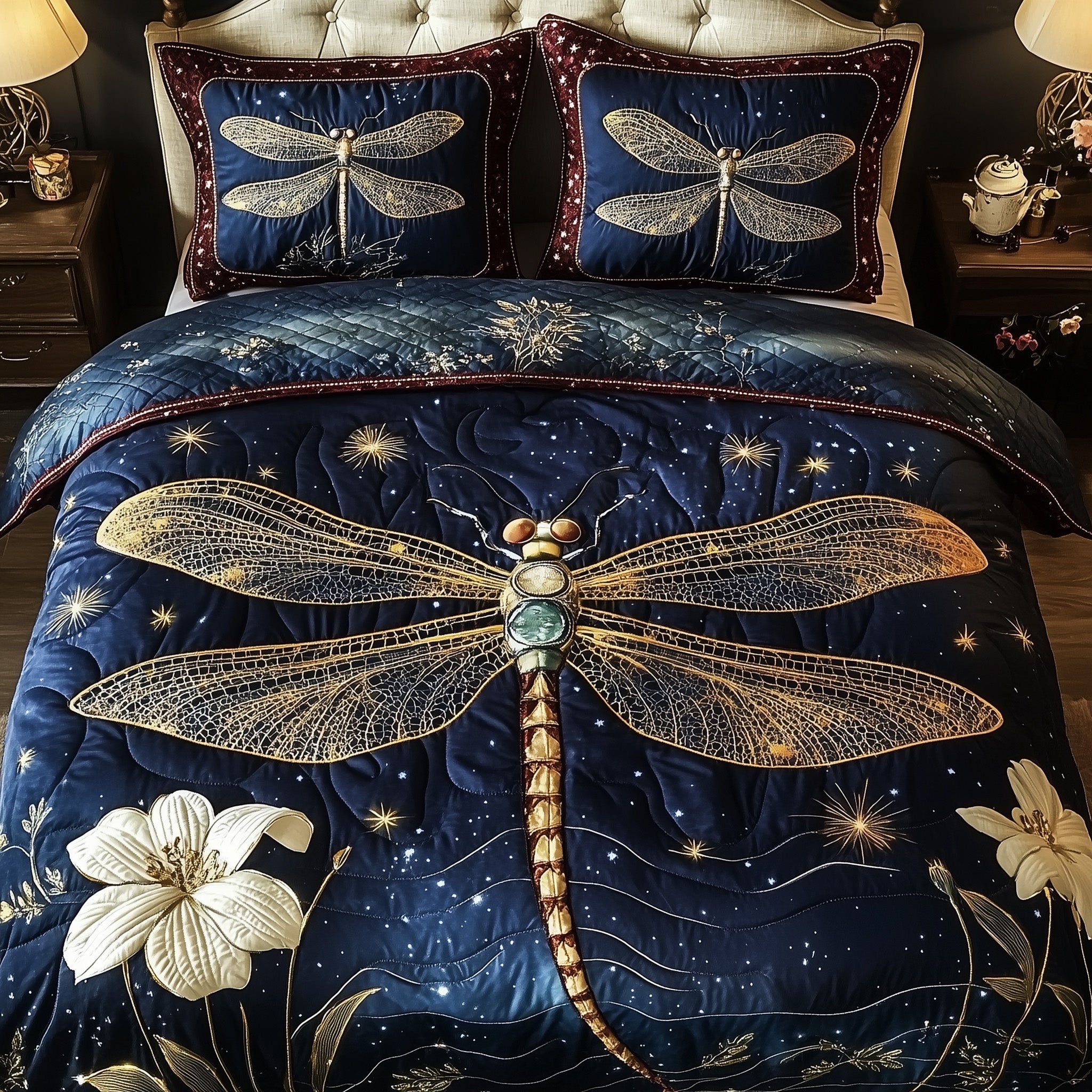 Mystic Dragonfly Quilted Bedding Set Duvet Cover Bedspread Best Dragonfly Christmas Gifts