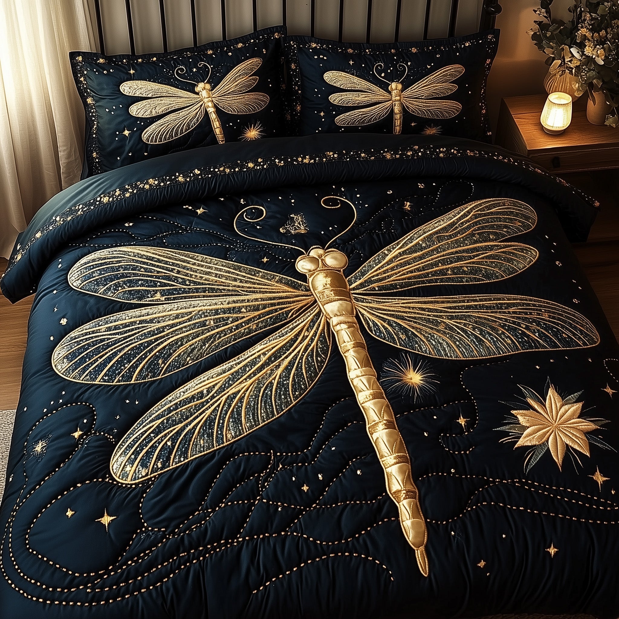 Mystic Dragonfly Quilted Bedding Set Duvet Cover Bedspread Best Dragonfly Gifts For Christmas
