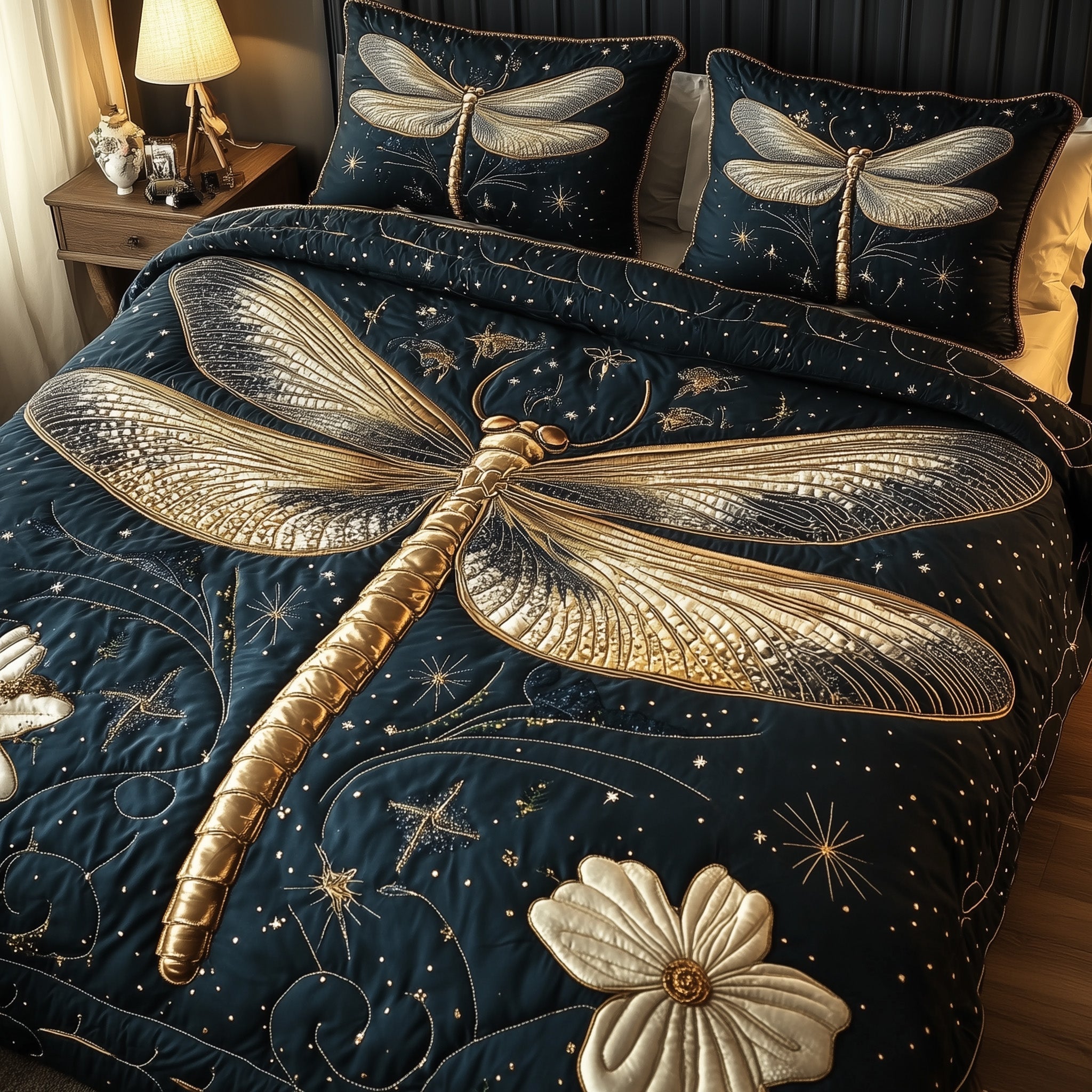 Mystic Dragonfly Quilted Bedding Set Duvet Cover Bedspread Dragonfly Mother's Day Gifts