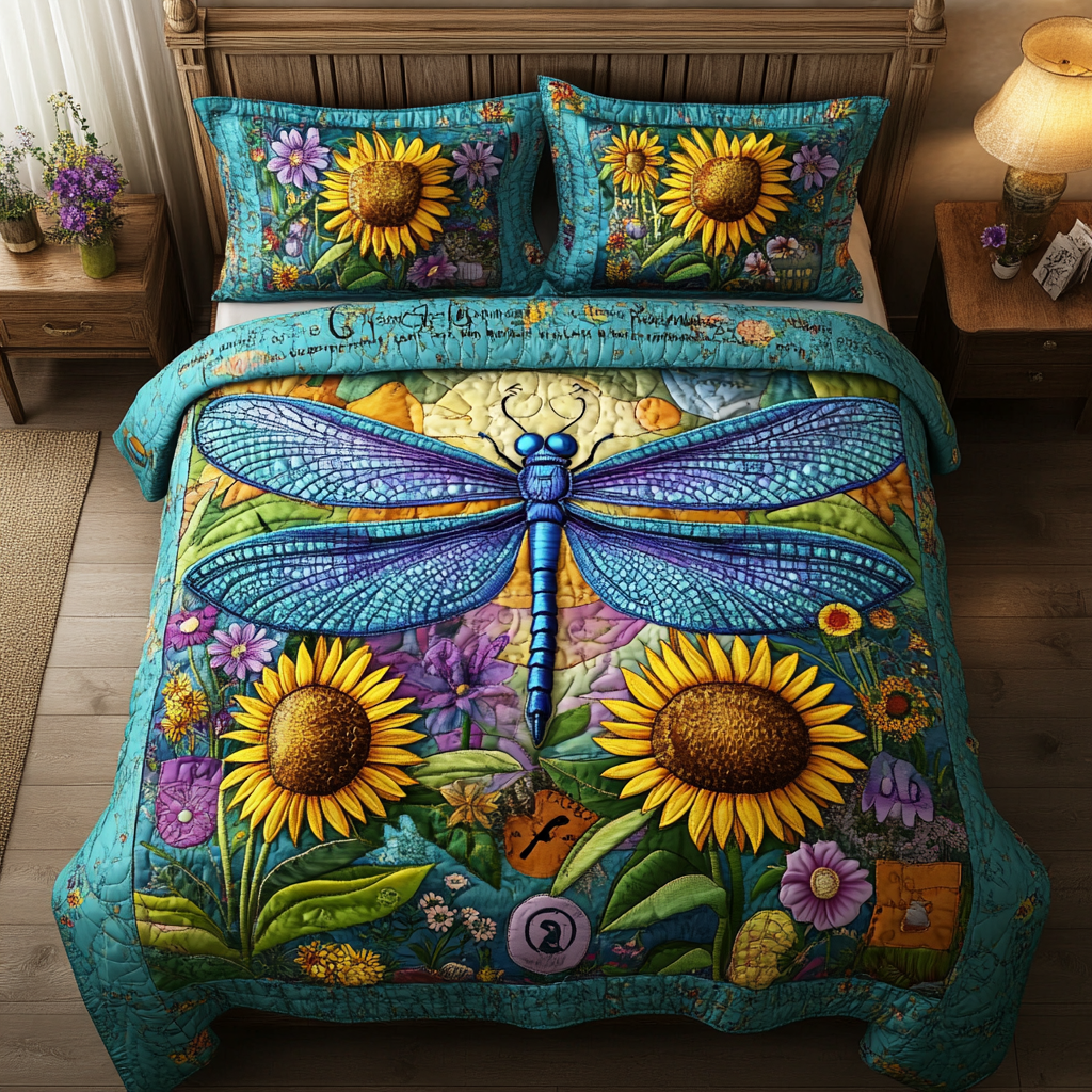 Mystic Dragonfly Quilted Bedding Set Unique Bed Sheet Set Dragonfly Christmas Gifts