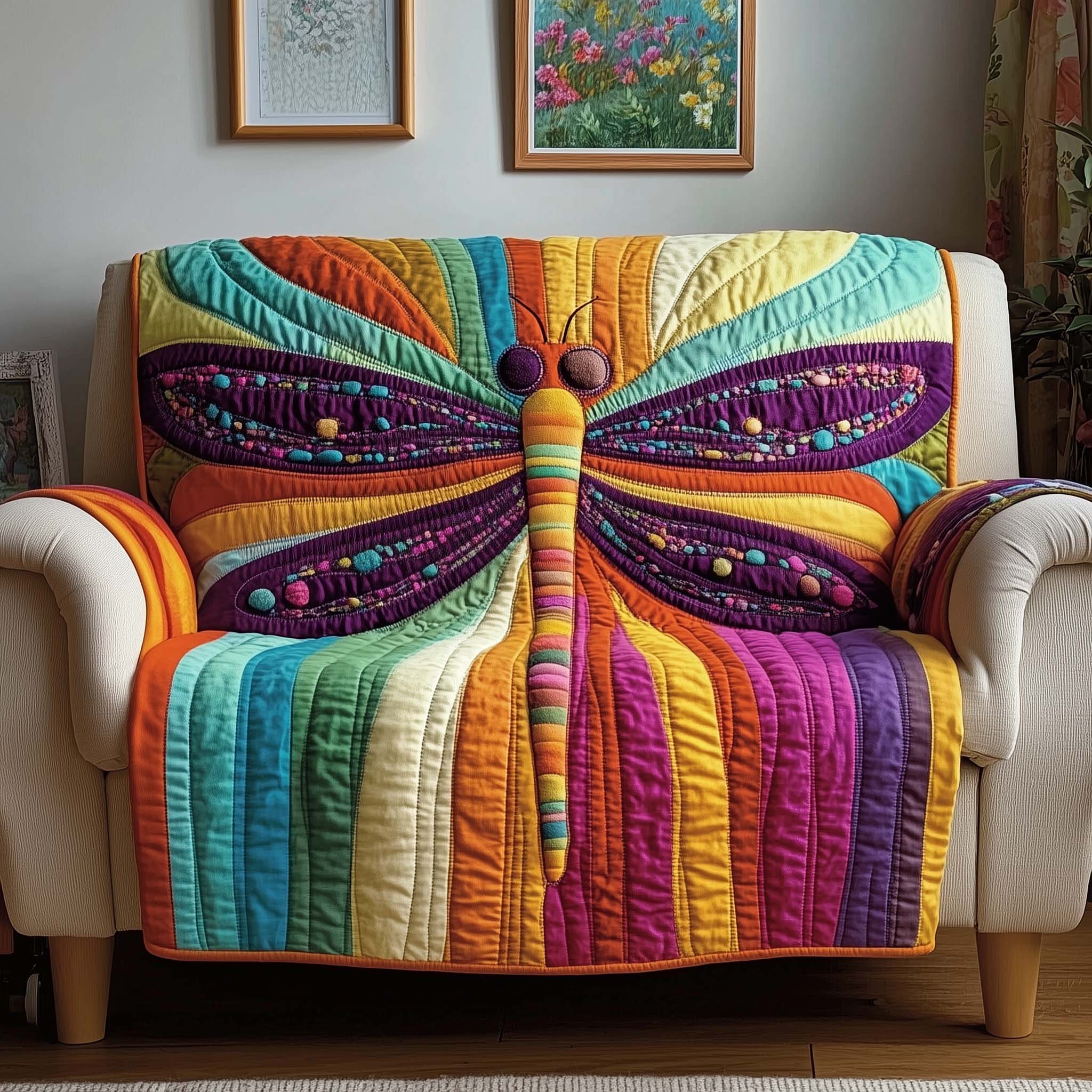Mystic Dragonfly Quilted Sofa Cover Flying Jewel Wings Dragonfly Gift Ideas