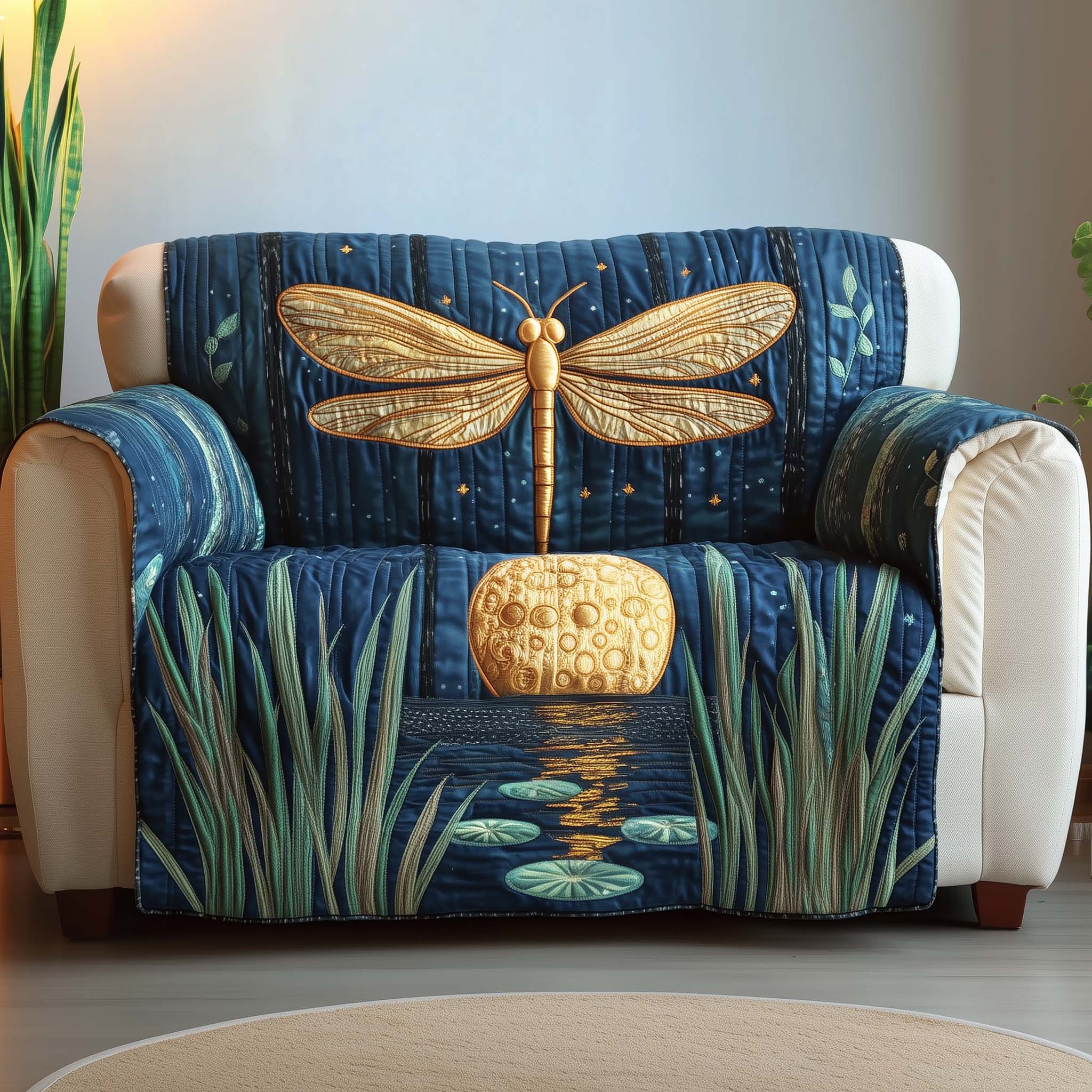 Mystic Dragonfly Quilted Sofa Cover Magical Insect Wings Design Dragonfly Gift Ideas